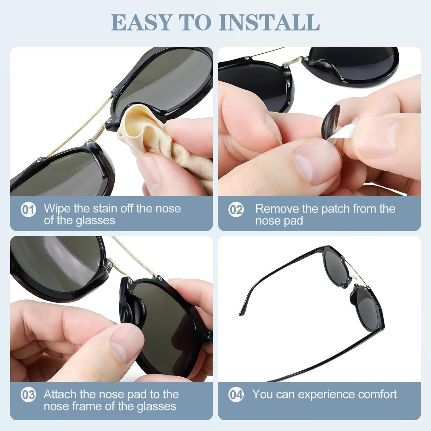 12 Pairs Soft Silicone Adhesive Eyeglass Nose Pads Non Slip with 3.5 Mm/ 0.4 Inch Thickness Air Bag for All Type Full Plastic Frames, Sunglasses, Reading Glasses Black