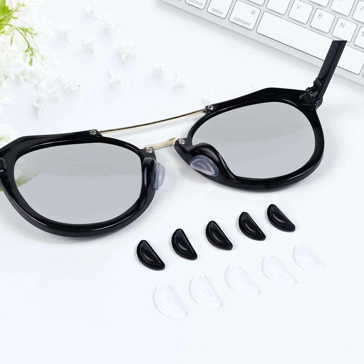 12 Pairs Soft Silicone Adhesive Eyeglass Nose Pads Non Slip with 3.5 Mm/ 0.4 Inch Thickness Air Bag for All Type Full Plastic Frames, Sunglasses, Reading Glasses Black