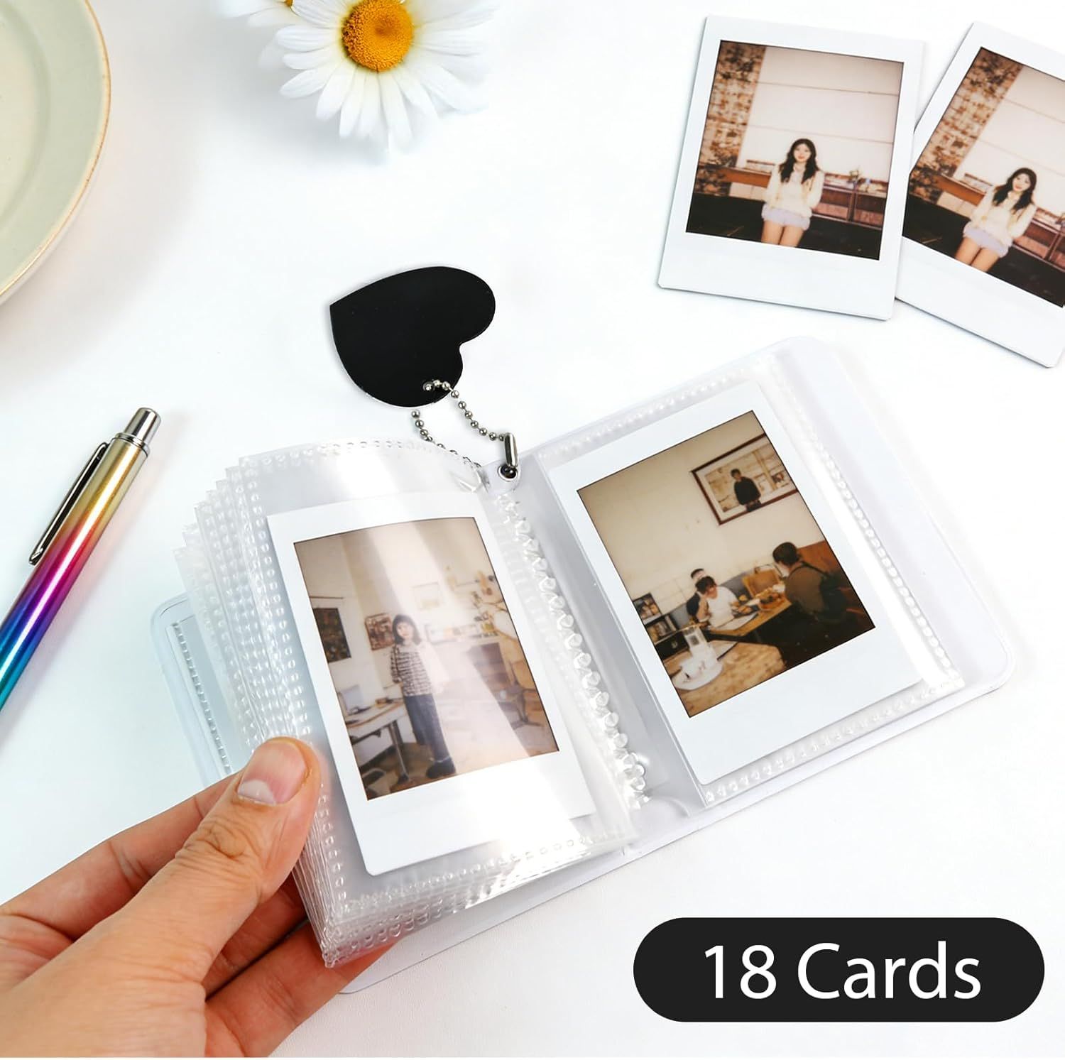 Mini Photo Album,3 Inch Photocard Book Heart Hollow Cover Photocard Binder 36 Pockets for Collect and Protect Photos Black