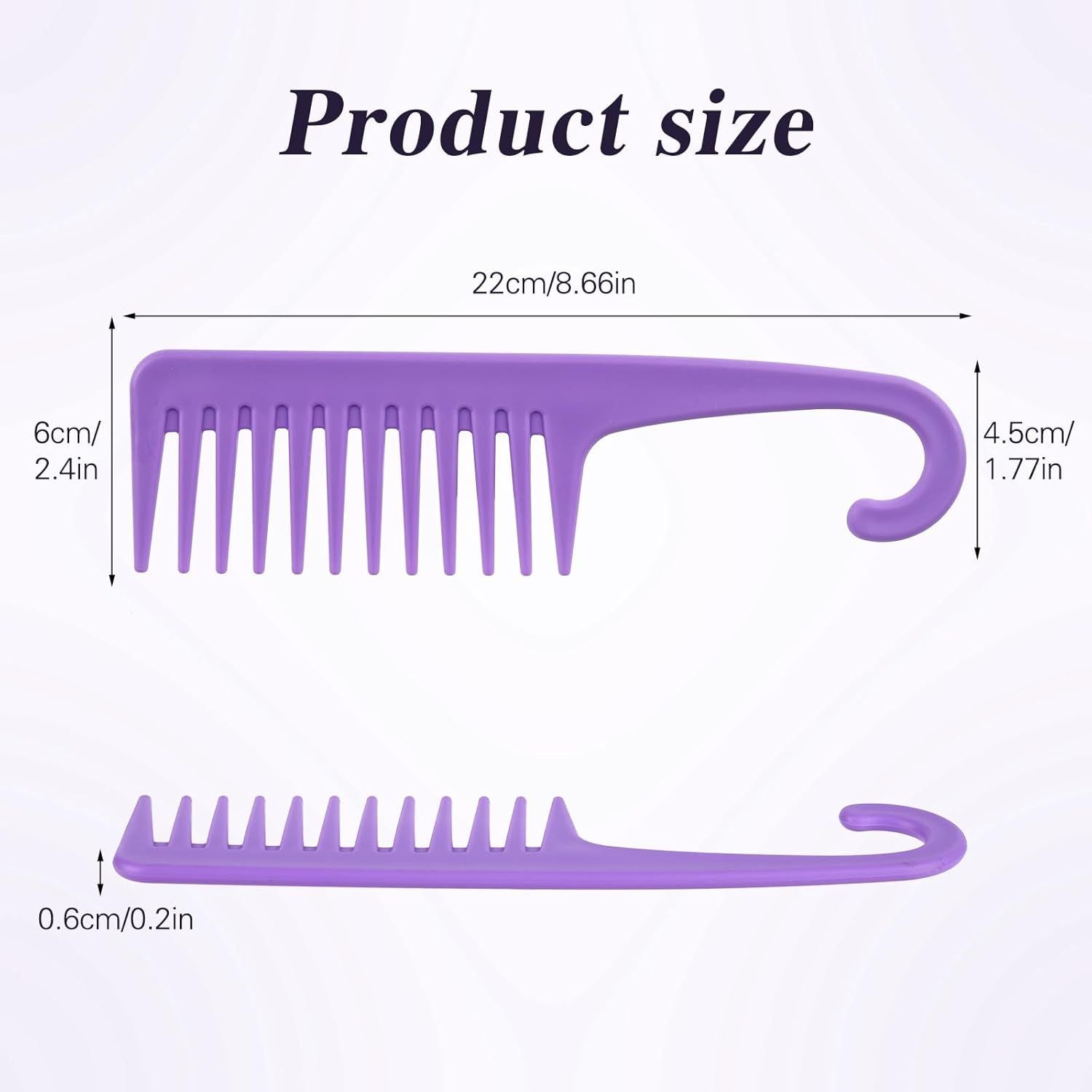 3PCS Wide Tooth Hair Combs with Hook, Large Detangling Shower Combs Set for Wet or Dry Hair, Conditioner Combs for Curly, Thick & Long Hair Purple/Rose Red/Yellow