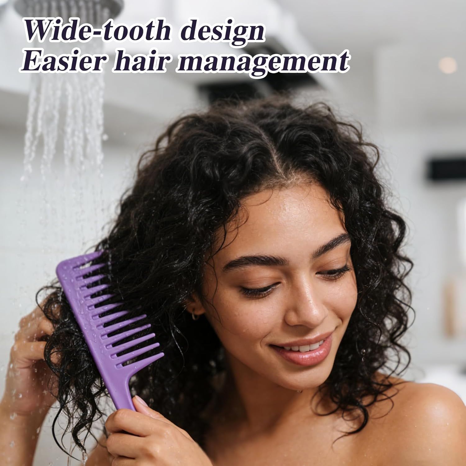 3PCS Wide Tooth Hair Combs with Hook, Large Detangling Shower Combs Set for Wet or Dry Hair, Conditioner Combs for Curly, Thick & Long Hair Purple/Rose Red/Yellow