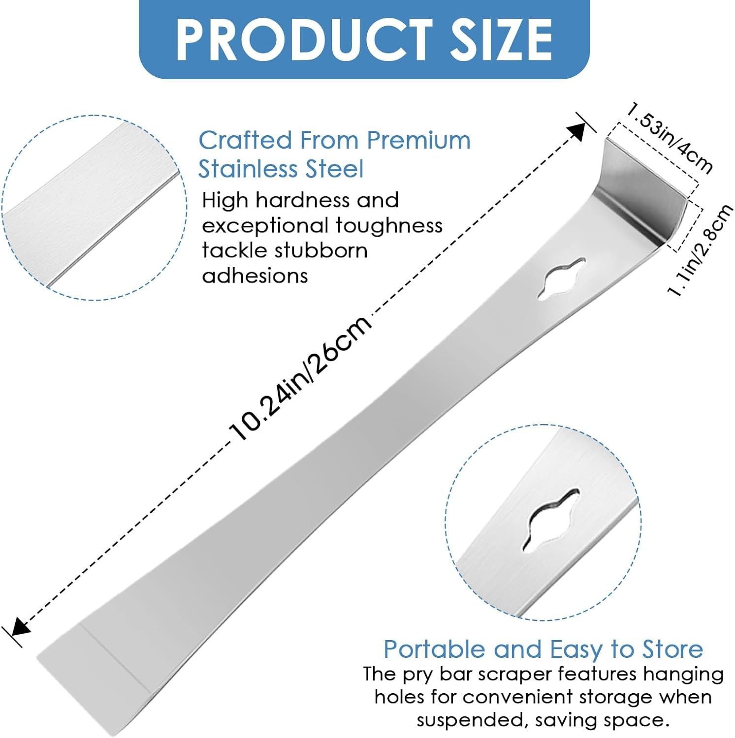 Pry Bar Scraper,10" Stainless Steel Pry Bar for Prying,Pulling,Lifting,Scraping