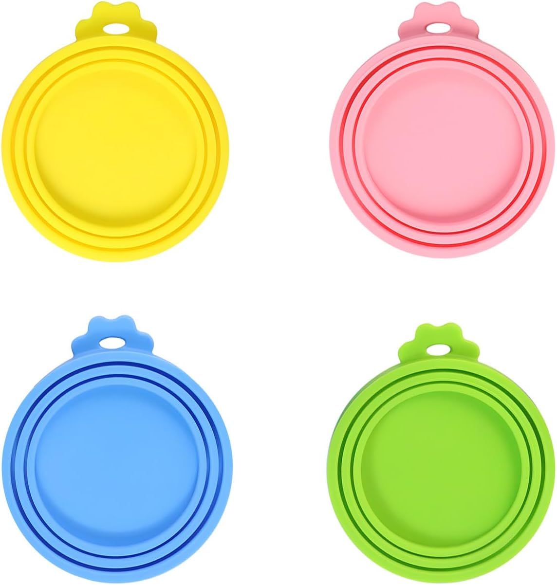 4 PCS Pet Food Can Lids, Silicone Cat Dog Food Can Covers Lids, Universal Size, One fit 3 Standard Size Food Cans, Reusable and Washable Pet Food Covers light blue, turquoise, pink, yellow