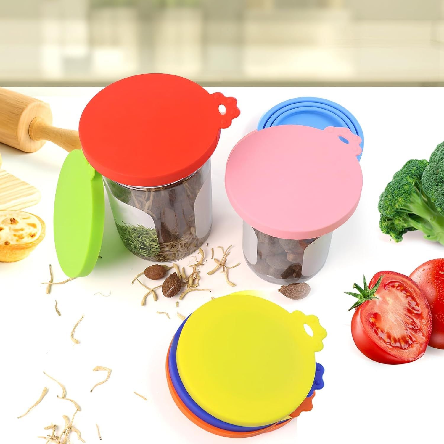4 PCS Pet Food Can Lids, Silicone Cat Dog Food Can Covers Lids, Universal Size, One fit 3 Standard Size Food Cans, Reusable and Washable Pet Food Covers light blue, turquoise, pink, yellow
