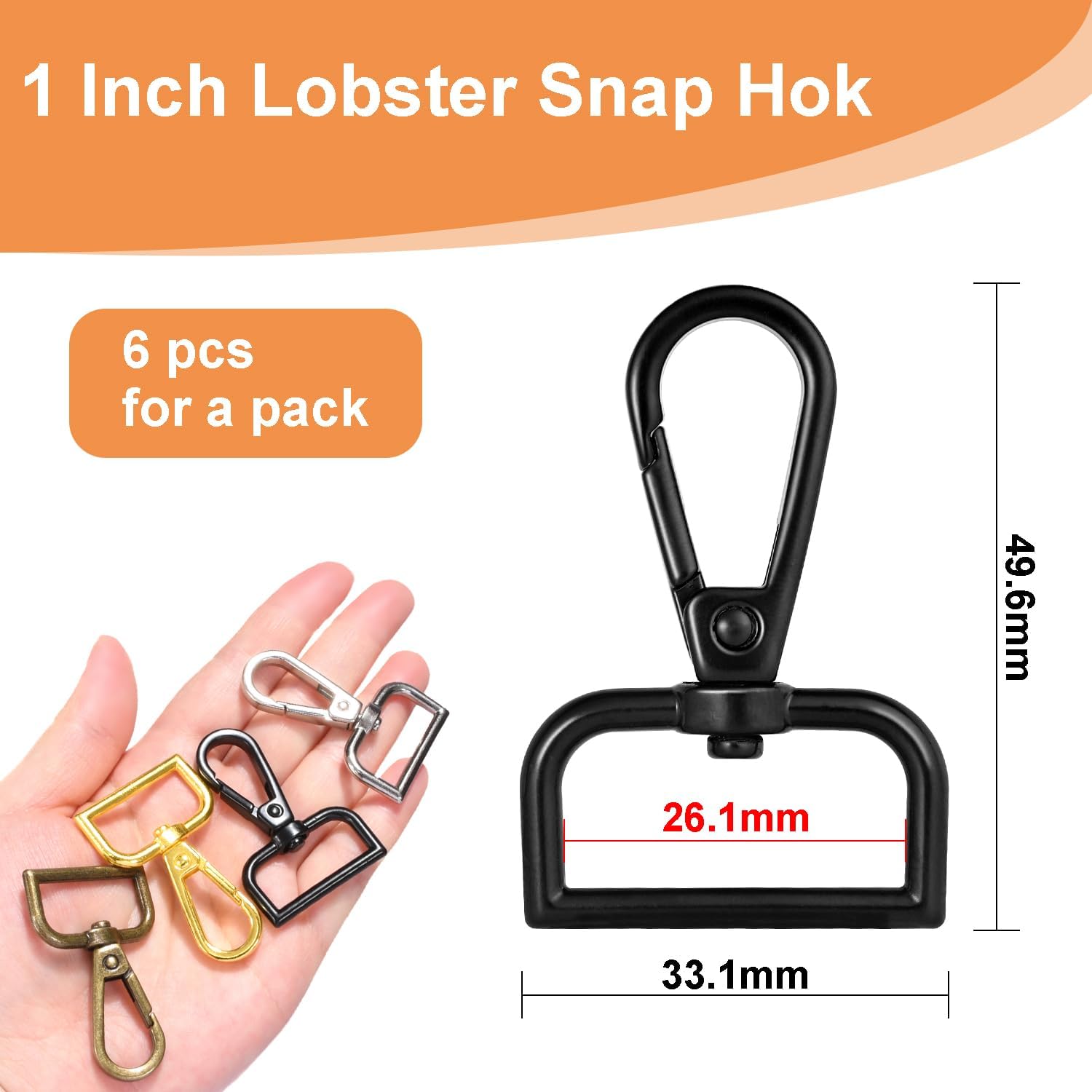 1 Inch Metal Swivel Snap Hooks, 6 Pack Lobster Claw Clasps for Keychains Purse Hardware Bag Making Lanyard Hooks Black