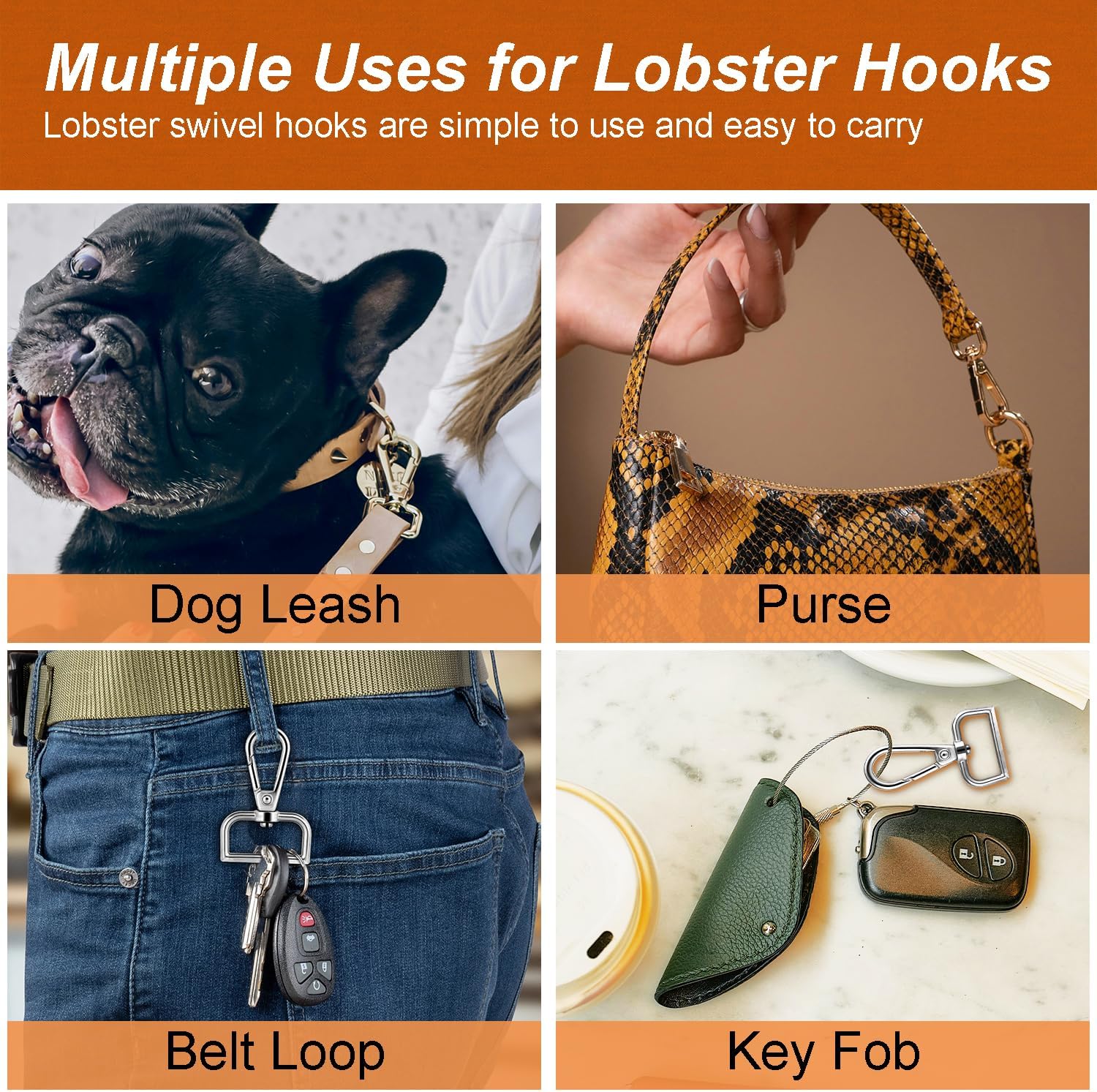 1 Inch Metal Swivel Snap Hooks, 6 Pack Lobster Claw Clasps for Keychains Purse Hardware Bag Making Lanyard Hooks Black