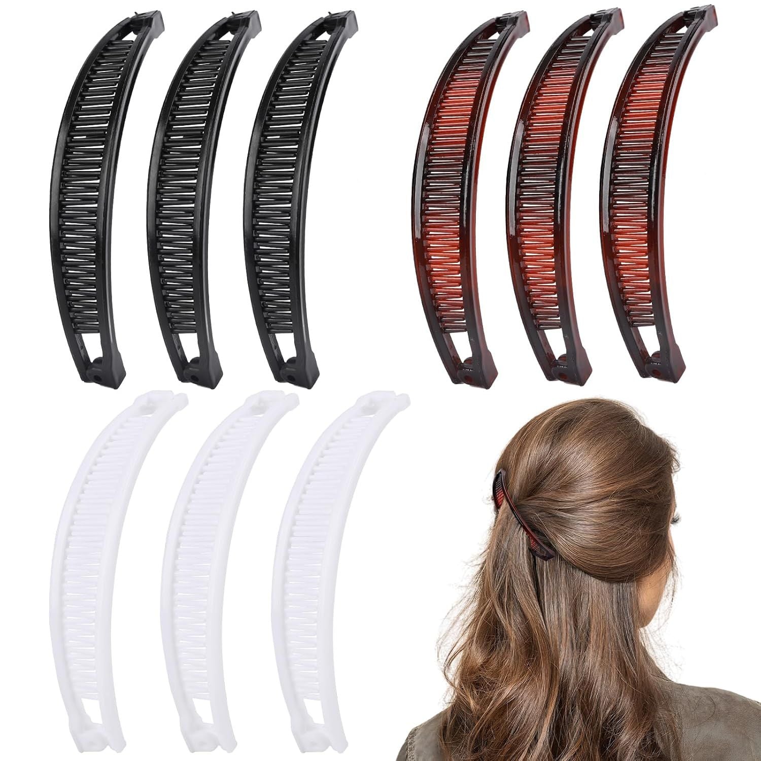 9 Pcs Banana Clips,Banana Hair Clips Ponytail Hair Holder for Long Thick and Curly Hair Women Girls Brown,Black,White