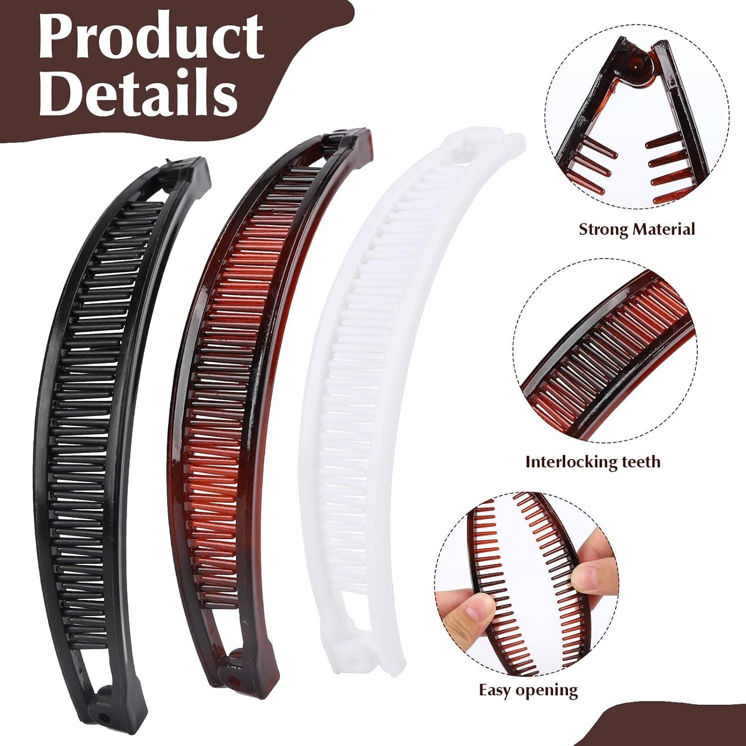 9 Pcs Banana Clips,Banana Hair Clips Ponytail Hair Holder for Long Thick and Curly Hair Women Girls Brown,Black,White
