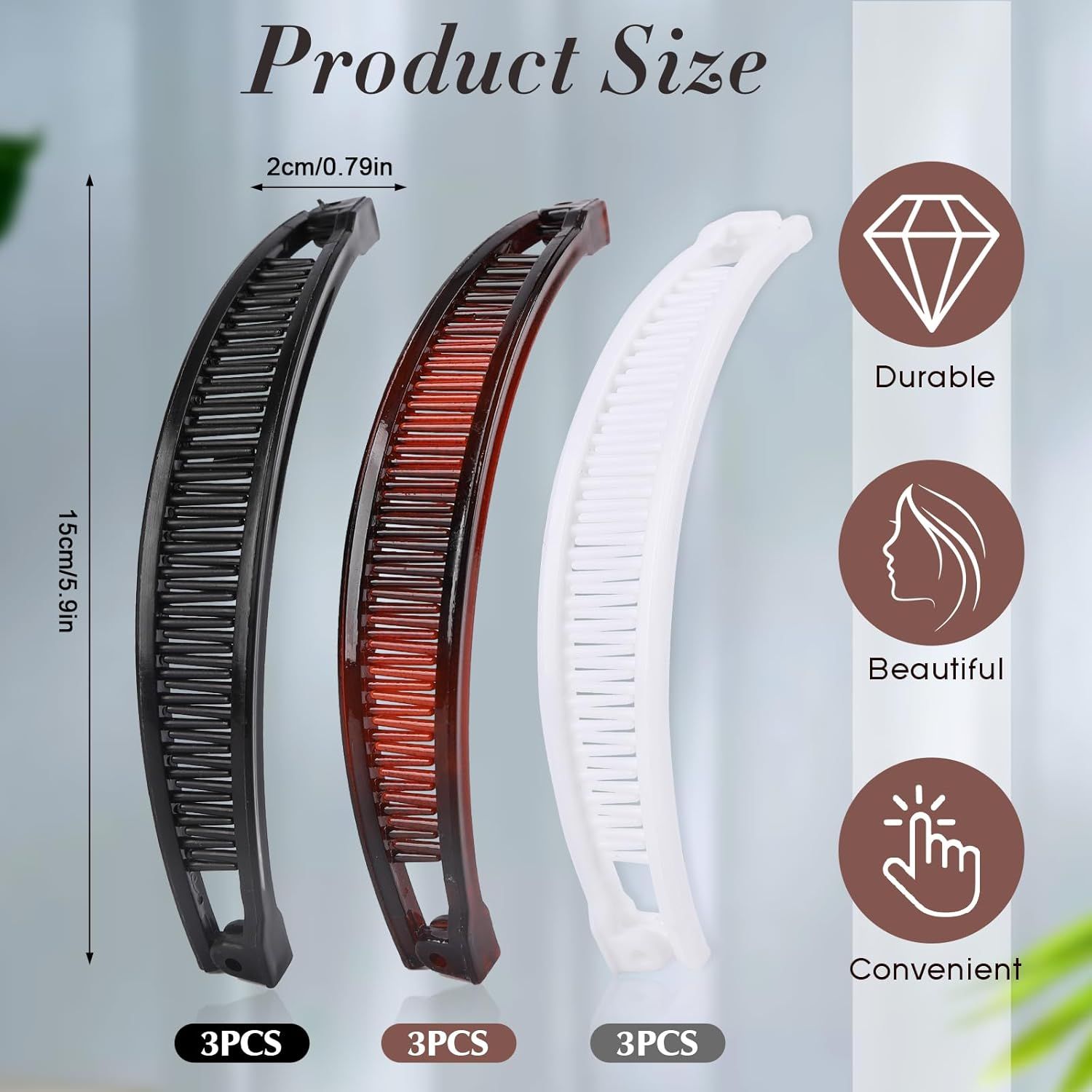 9 Pcs Banana Clips,Banana Hair Clips Ponytail Hair Holder for Long Thick and Curly Hair Women Girls Brown,Black,White
