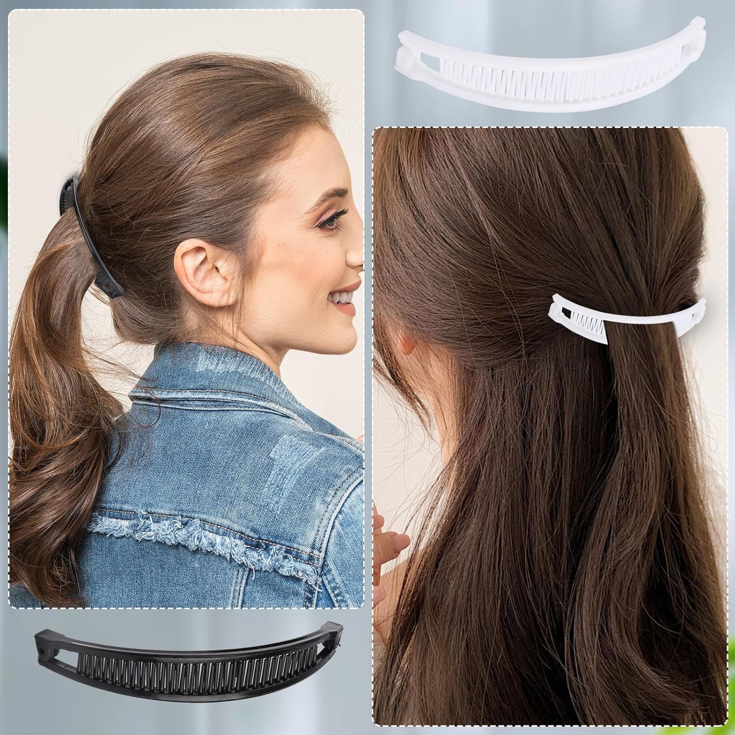 9 Pcs Banana Clips,Banana Hair Clips Ponytail Hair Holder for Long Thick and Curly Hair Women Girls Brown,Black,White