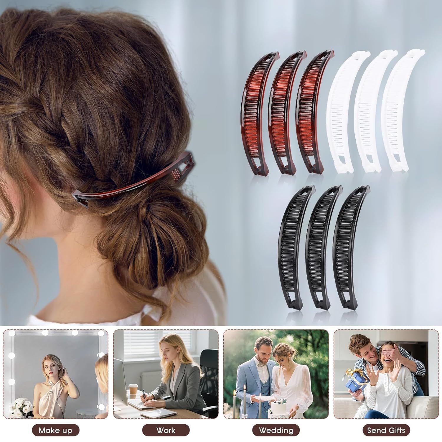 9 Pcs Banana Clips,Banana Hair Clips Ponytail Hair Holder for Long Thick and Curly Hair Women Girls Brown,Black,White