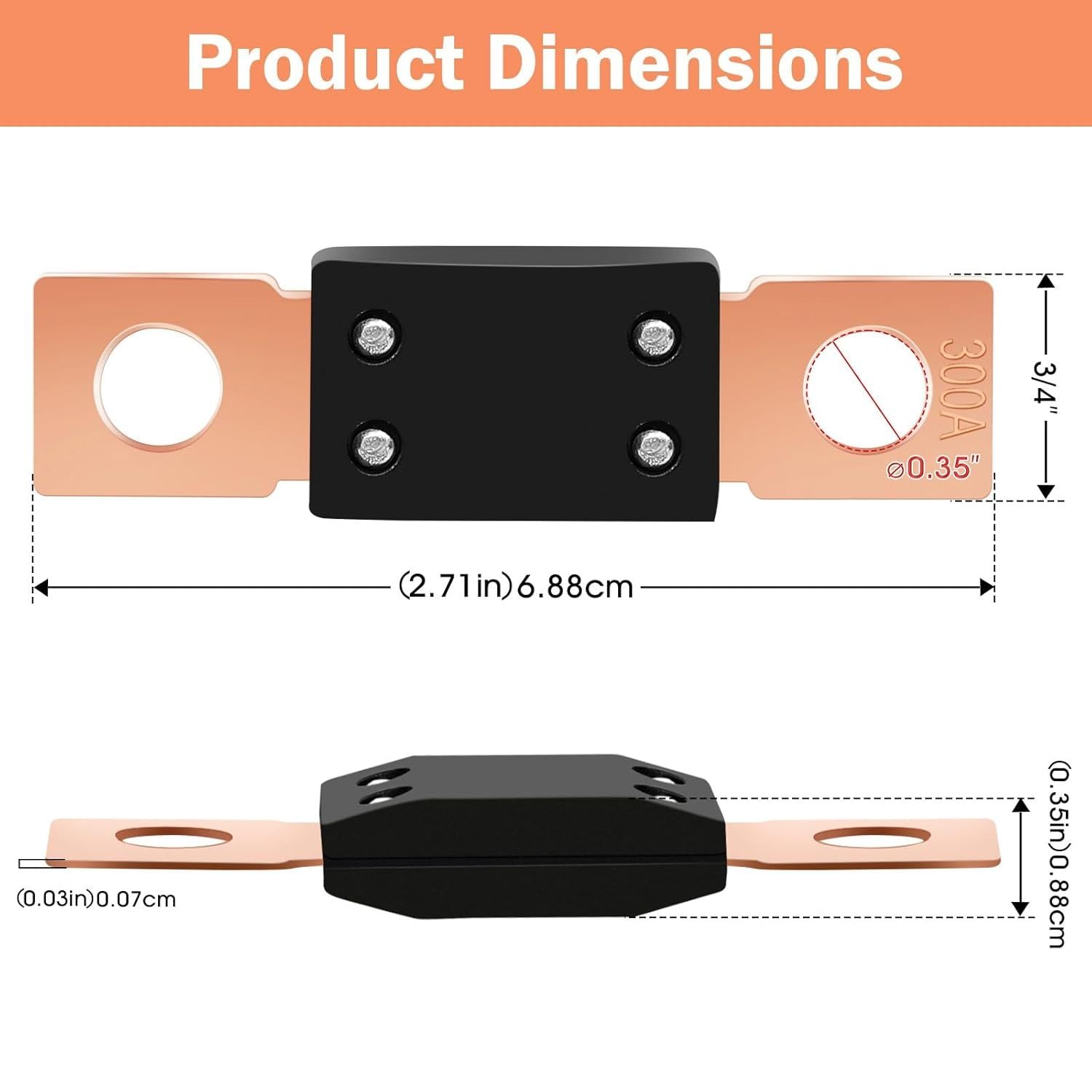 3Pcs High Current Bolt-on Fuses,300 Amp Fuses for Cars,Buses,Trucks,Construction Vehicles,Boats,Caravan Cars