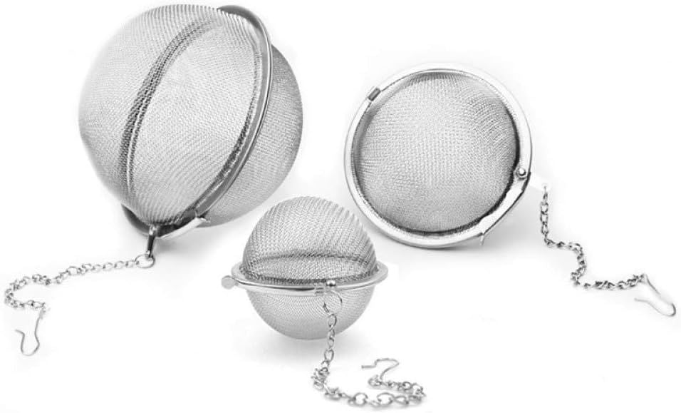 3pcs Stainless steel fine mesh seasoning ball kitchen soup spice stew filter kitchen tool metal tea bag tea ball 3pcs Round Shape ,Silver,5cm/6cm/7cm