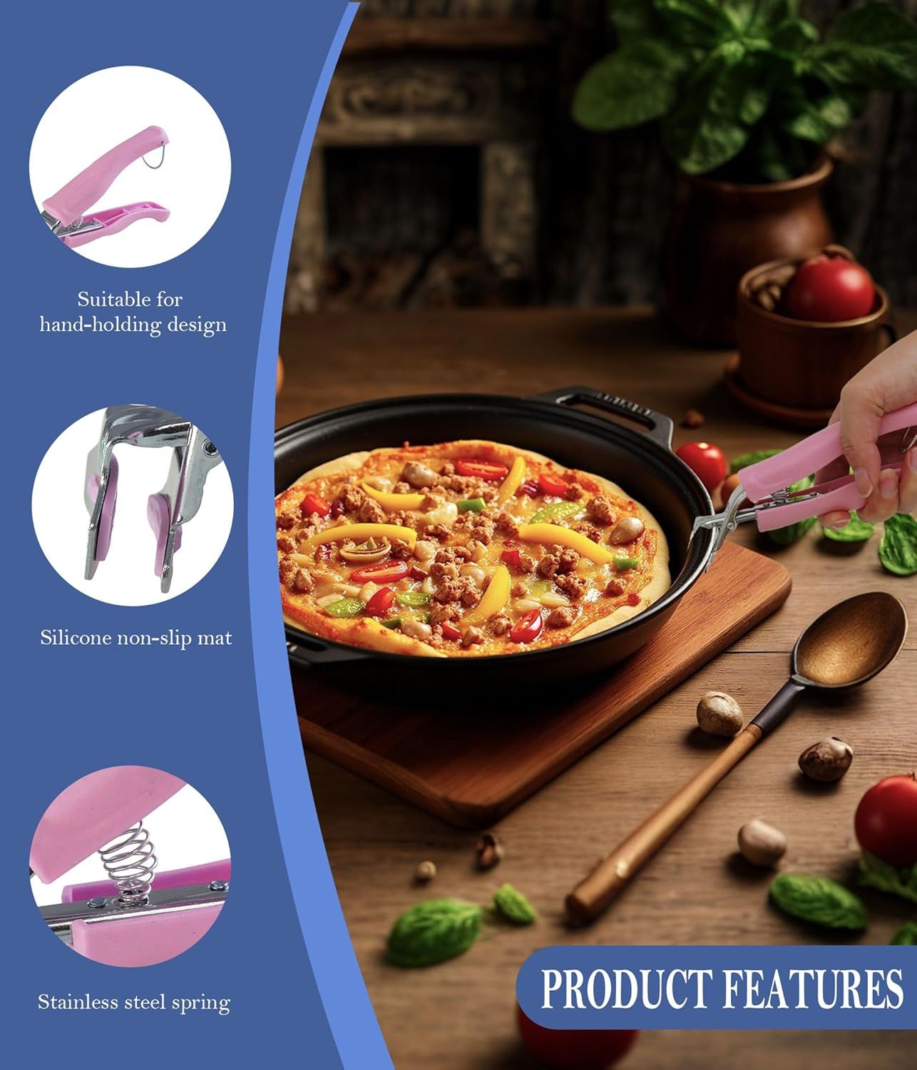 Stainless Steel Anti-Scalding Hot Bowl Dish Plate Gripper Clips Tongs Clamp Holder for Moving Hot Plate or Bowls with Food Out from Instant Pot Microwave Oven 2, Green,Pink