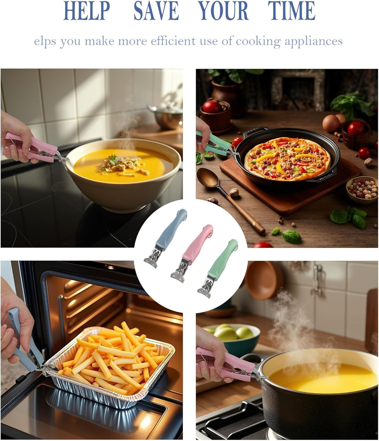 Stainless Steel Anti-Scalding Hot Bowl Dish Plate Gripper Clips Tongs Clamp Holder for Moving Hot Plate or Bowls with Food Out from Instant Pot Microwave Oven 2, Green,Pink