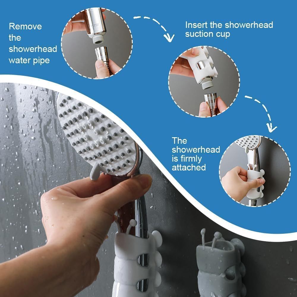 4 Pcs Silicone Shower Head Holder, Universal Relocatable Shower Head Suction Cup Holder, Wall Mount Adjustable Shower Holder for Bathroom Non Drilling