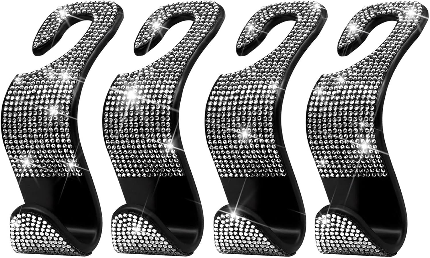 Car Purse Hook Bling Car Headrest Hook for Women Girls, 4 Packs Auto Back Seat Hangers Rear Headrest Hook for Purse, Bag, Handbag, Grocery Silver