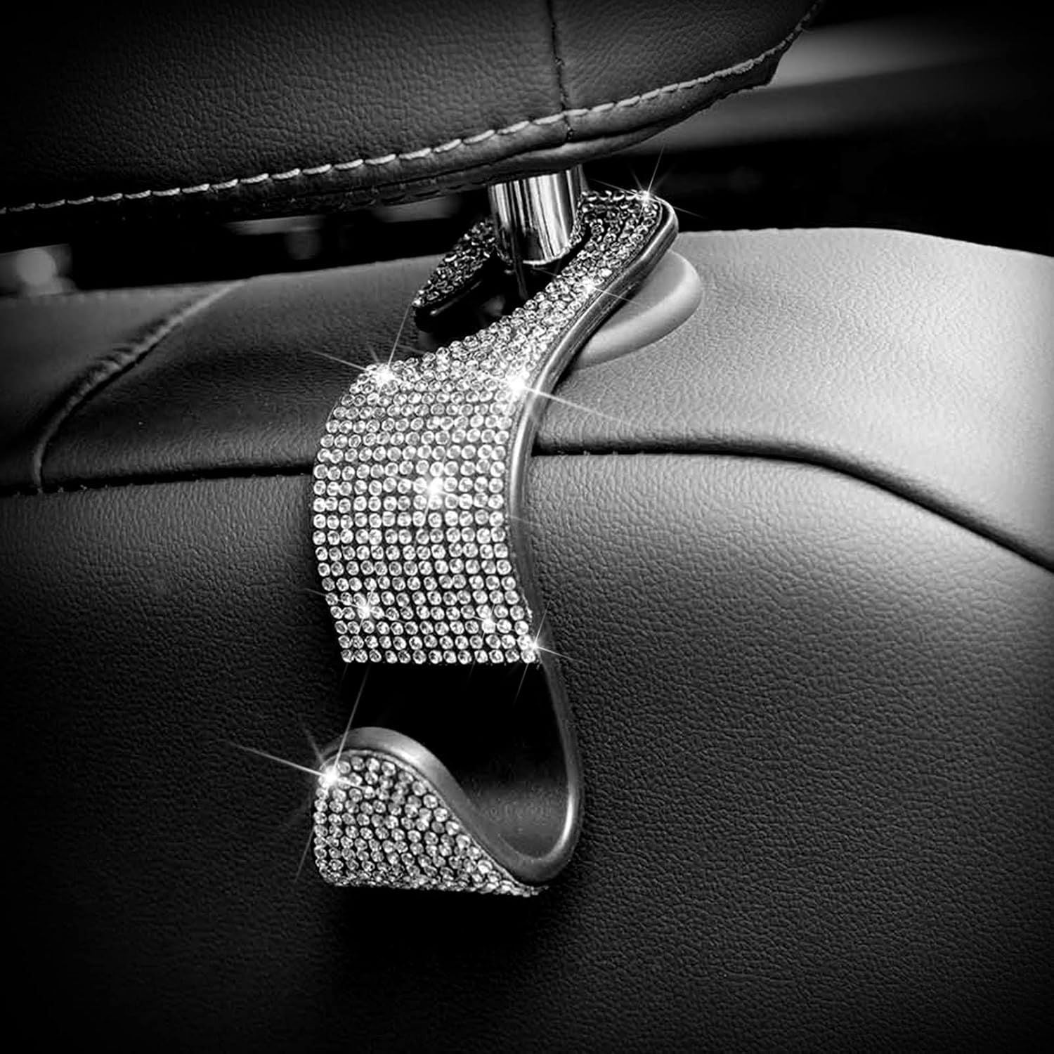 Car Purse Hook Bling Car Headrest Hook for Women Girls, 4 Packs Auto Back Seat Hangers Rear Headrest Hook for Purse, Bag, Handbag, Grocery Silver