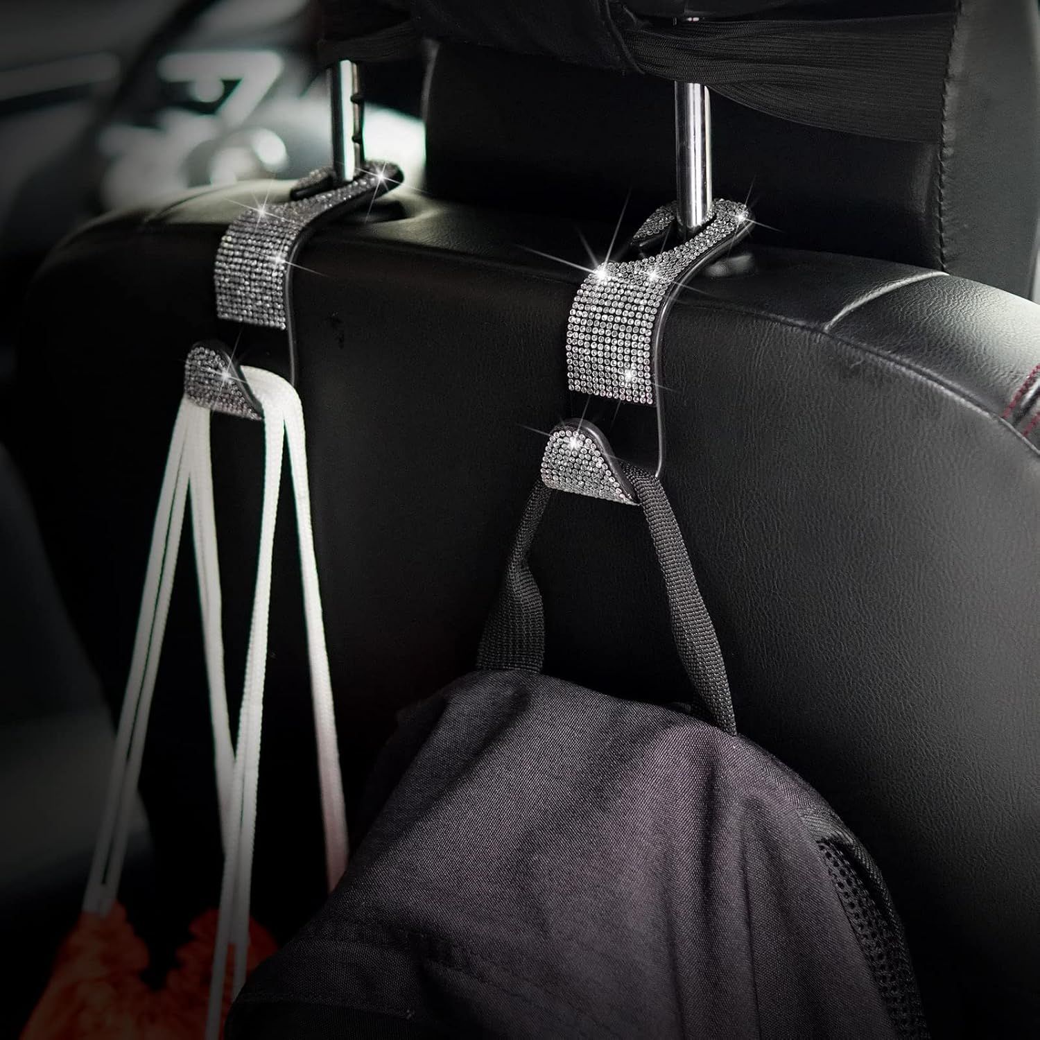 Car Purse Hook Bling Car Headrest Hook for Women Girls, 4 Packs Auto Back Seat Hangers Rear Headrest Hook for Purse, Bag, Handbag, Grocery Silver