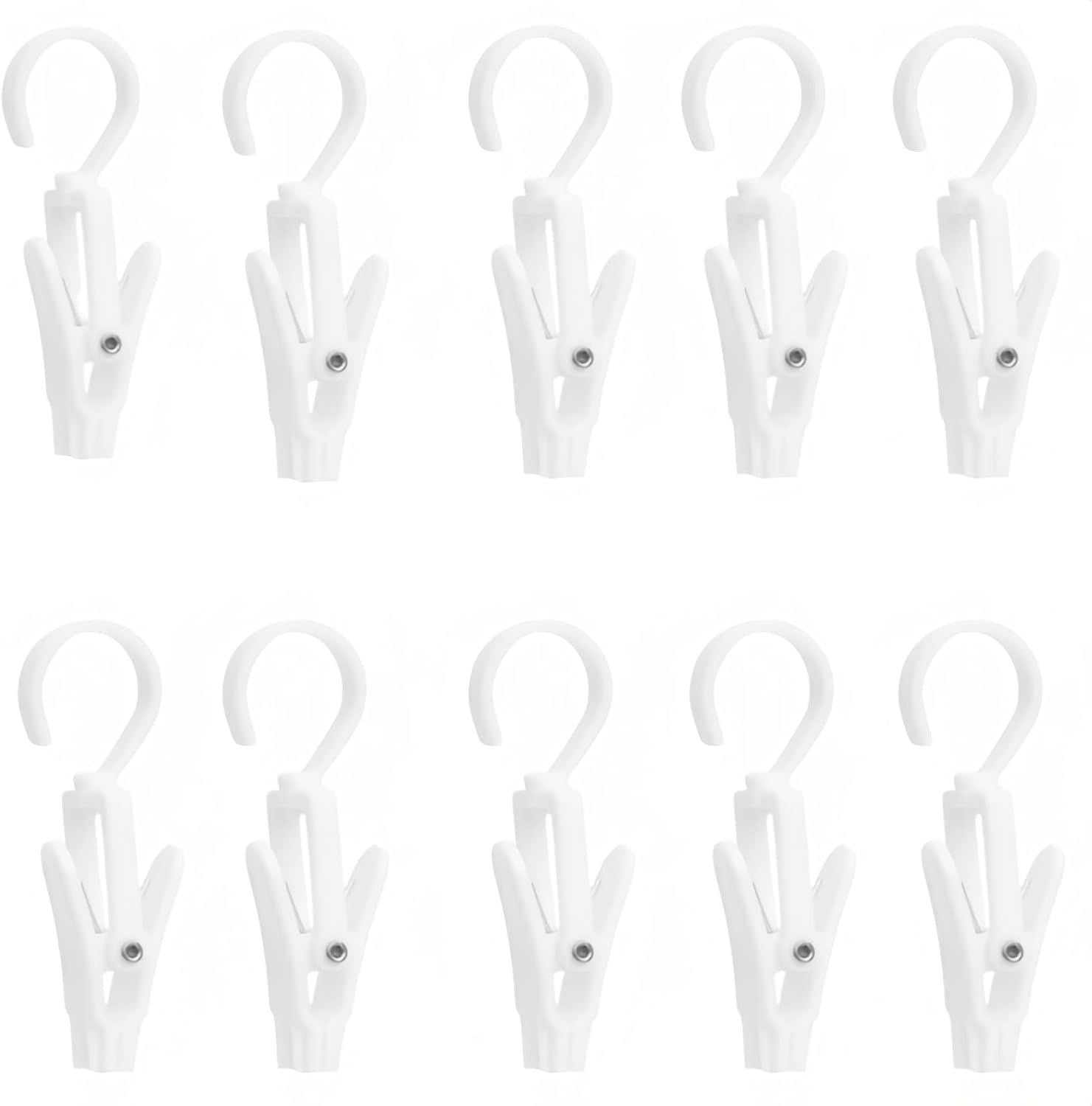 10-Pack Heavy Duty Swivel Clothes Pins - 360° Rotating Hooks for Laundry, Beach Towels, Curtains, Rustproof Stainless Steel Spring, Non-Slip Grip 4.3", White
