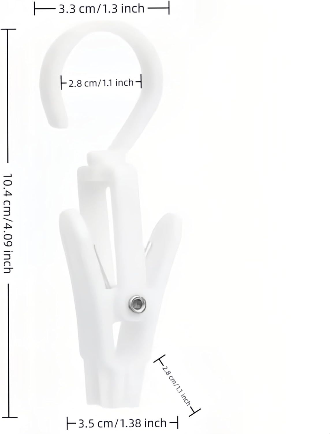 10-Pack Heavy Duty Swivel Clothes Pins - 360° Rotating Hooks for Laundry, Beach Towels, Curtains, Rustproof Stainless Steel Spring, Non-Slip Grip 4.3", White