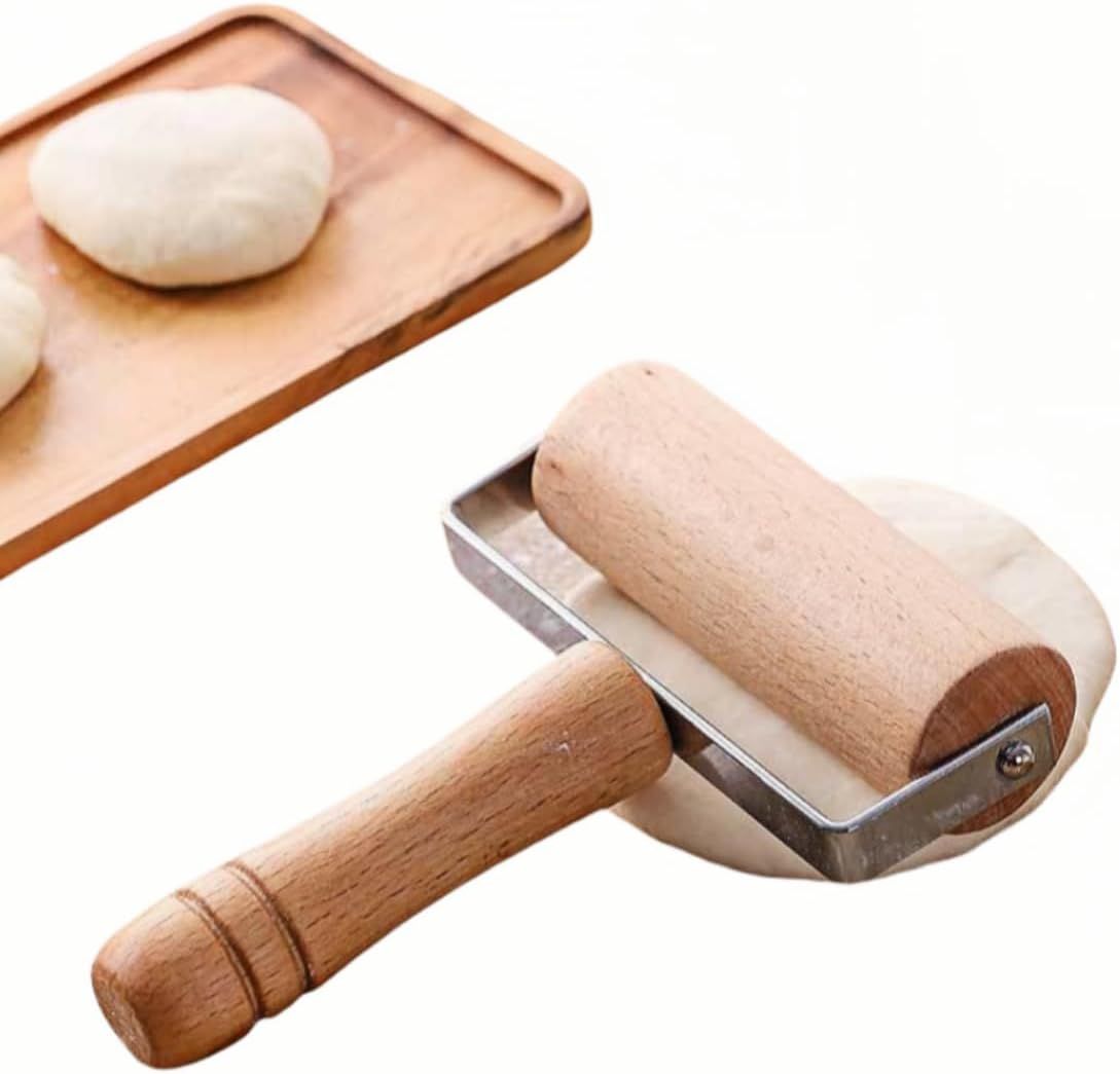 Stainless Steel & Beechwood Rolling Pin with Adjustable Thickness - Ergonomic Dumpling/Pasta Maker、Pizza, Kitchen Tool for Home Chefs, Dishwasher Safe & Rustproof Design T