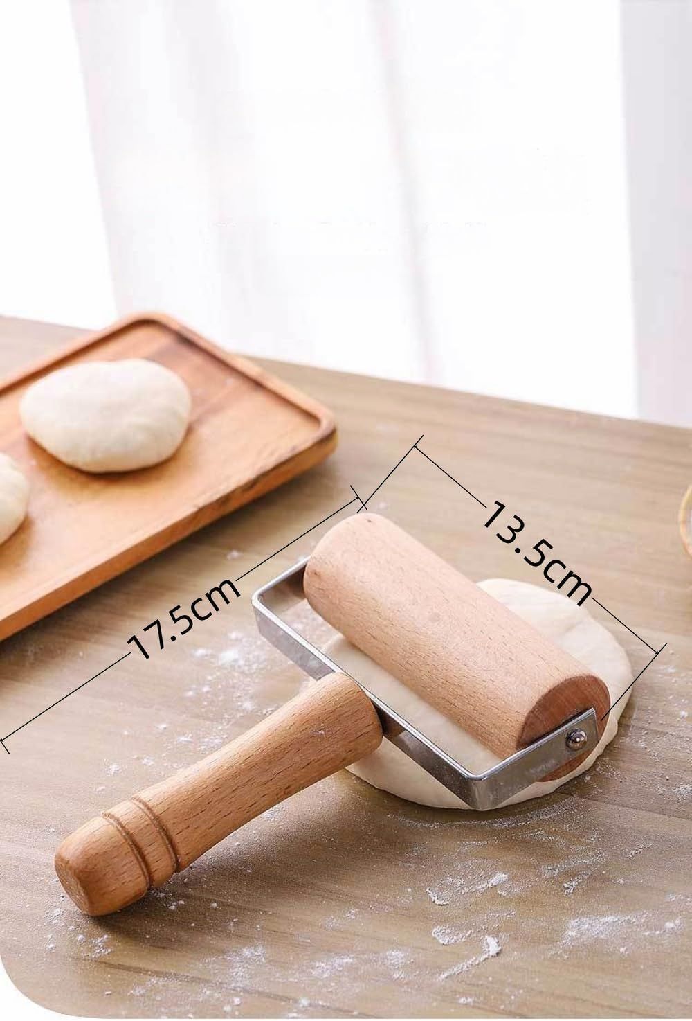 Stainless Steel & Beechwood Rolling Pin with Adjustable Thickness - Ergonomic Dumpling/Pasta Maker、Pizza, Kitchen Tool for Home Chefs, Dishwasher Safe & Rustproof Design T