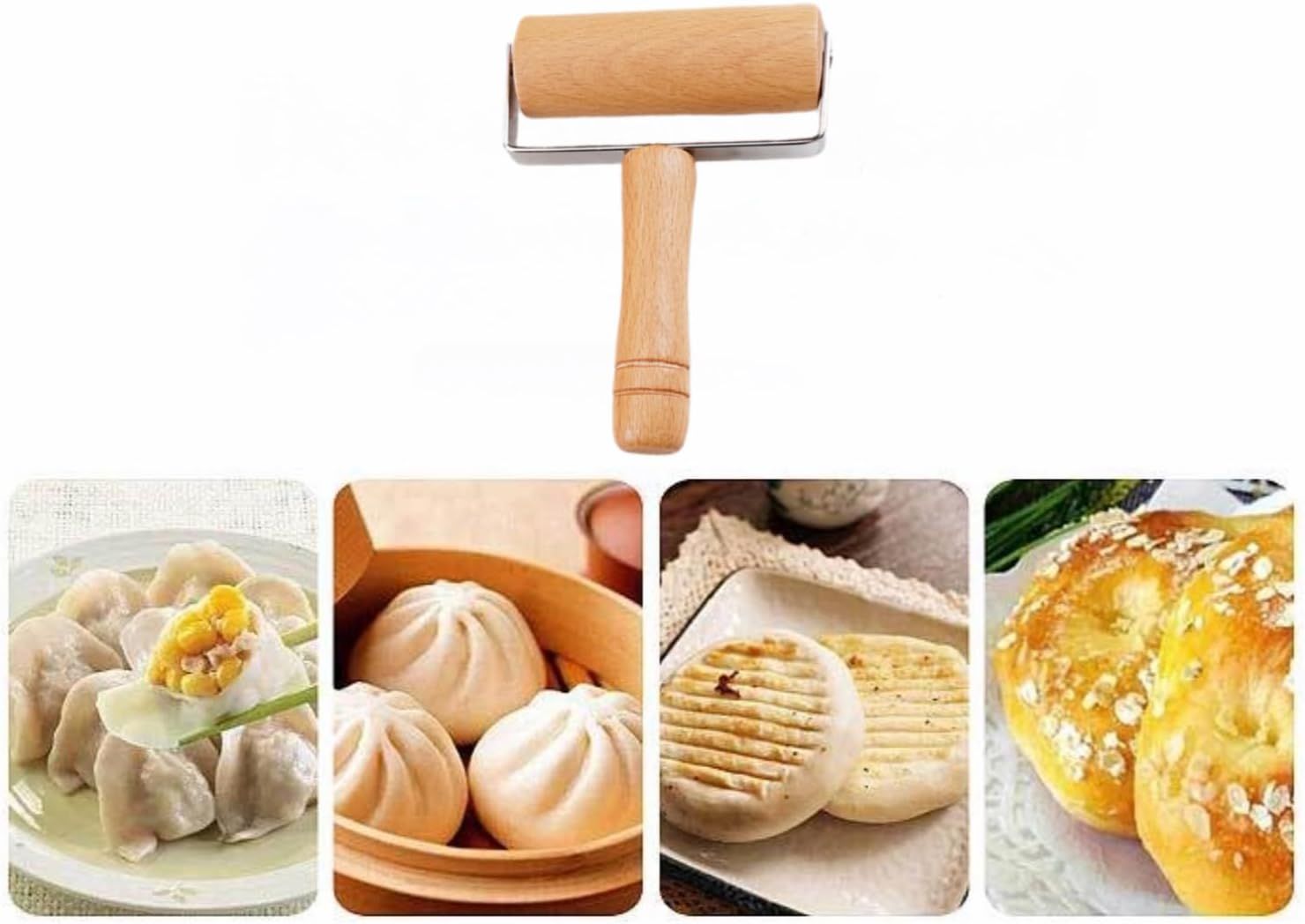 Stainless Steel & Beechwood Rolling Pin with Adjustable Thickness - Ergonomic Dumpling/Pasta Maker、Pizza, Kitchen Tool for Home Chefs, Dishwasher Safe & Rustproof Design T