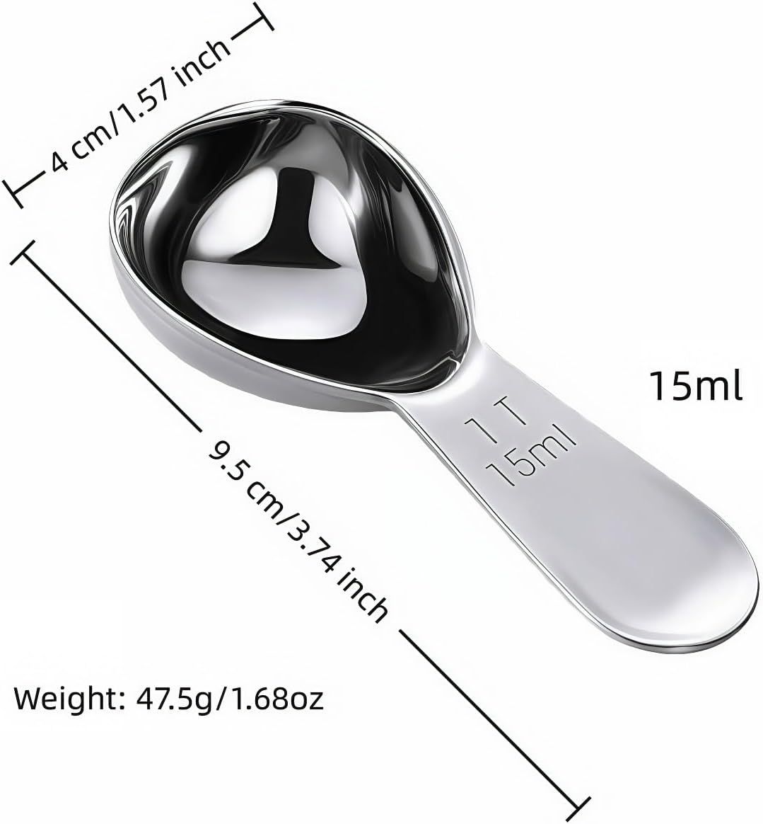 1 Tbsp 15ml Coffee Scoop,Stainless Steel Measuring Spoons for Coffee,Protein Powder,Sugar,Easy Read Laser Engraved Mark,Short Handle Fits in Container,Rust-Resistant,Drop-Resistant 1T 15ml