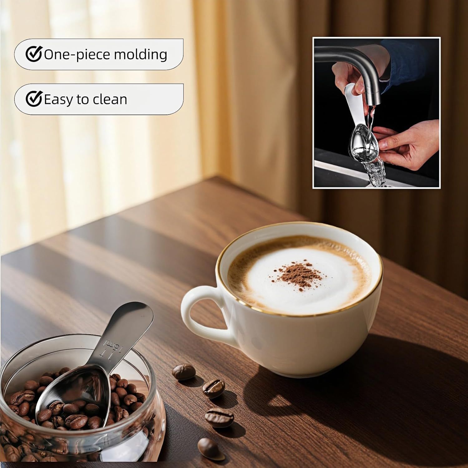 1 Tbsp 15ml Coffee Scoop,Stainless Steel Measuring Spoons for Coffee,Protein Powder,Sugar,Easy Read Laser Engraved Mark,Short Handle Fits in Container,Rust-Resistant,Drop-Resistant 1T 15ml