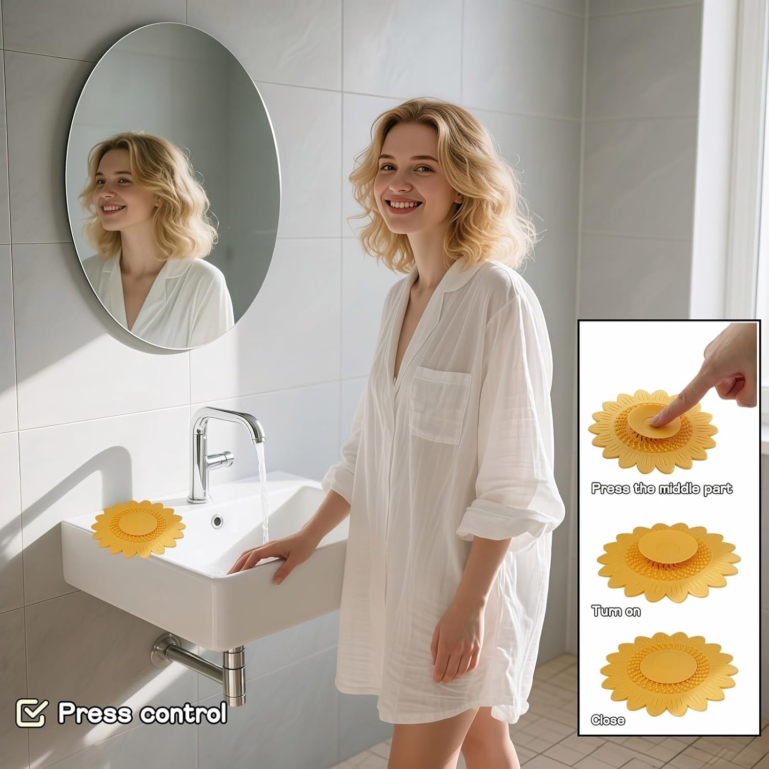 Sunflower Silicone Drain Cover,2-Pack Hair Catcher for Shower Tub Sink, Flower Shape Bathtub Drain Cover, Non-Slip Silicone Strainer for Kitchen Bathroom Laundry Blue Yellow