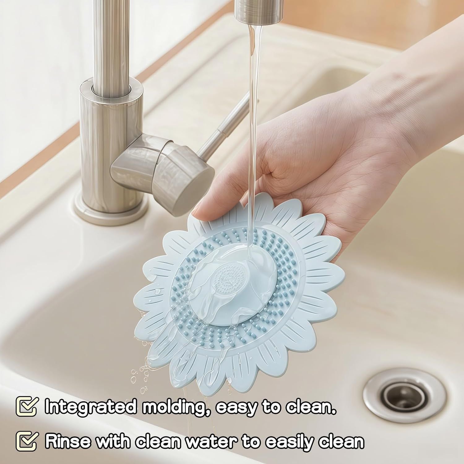 Sunflower Silicone Drain Cover,2-Pack Hair Catcher for Shower Tub Sink, Flower Shape Bathtub Drain Cover, Non-Slip Silicone Strainer for Kitchen Bathroom Laundry Blue Yellow