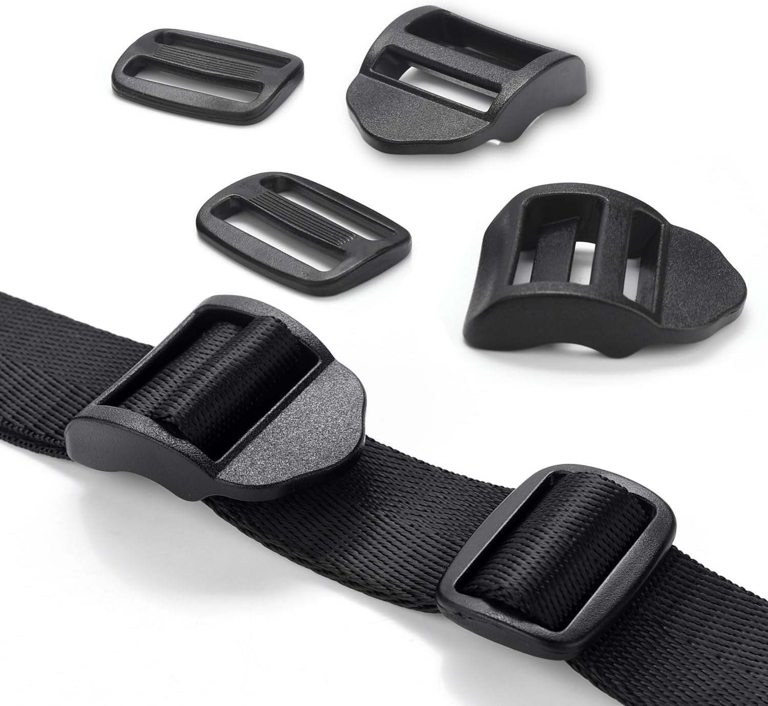 CooBigo 6 Pcs Ladder Slider Buckles+6 Pcs Tri glide Slider for Backpack Strap Clips, Plastic Clips for Straps Adjuster, Backpack Clips for 1 Inch webbing strap.