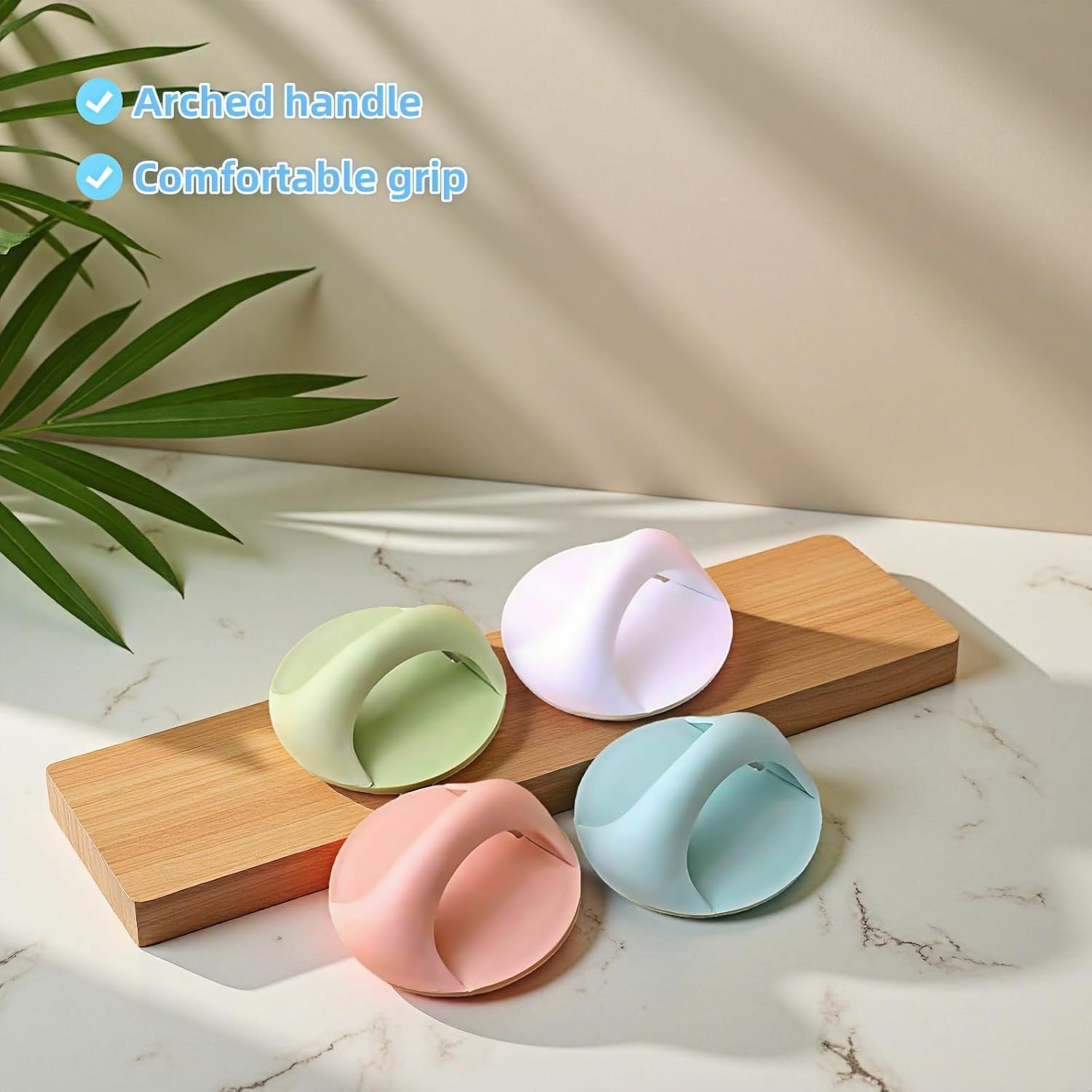 4-Pack Self-Adhesive Cabinet Pulls, No-Drill Handles for Cabinet, Window, Drawer, Glass Door, Easy Installation & Strong Grip White, Pink, Blue, Green ,2.56 Inch Adhesive Pull Knob