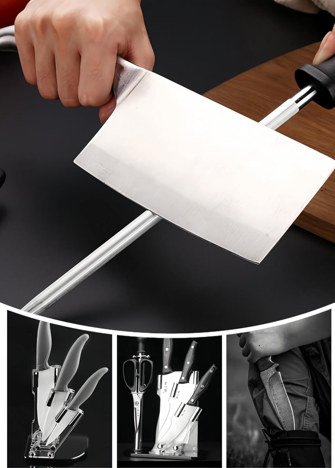 13" Professional Knife Sharpening Steel Rod - High Carbon Magnetic Honing Rod for Kitchen Chef Knives, Ergonomic Non-Slip Grip with Durable Serrations & Hanging Hole - Multi-Purpose for Home 13IN