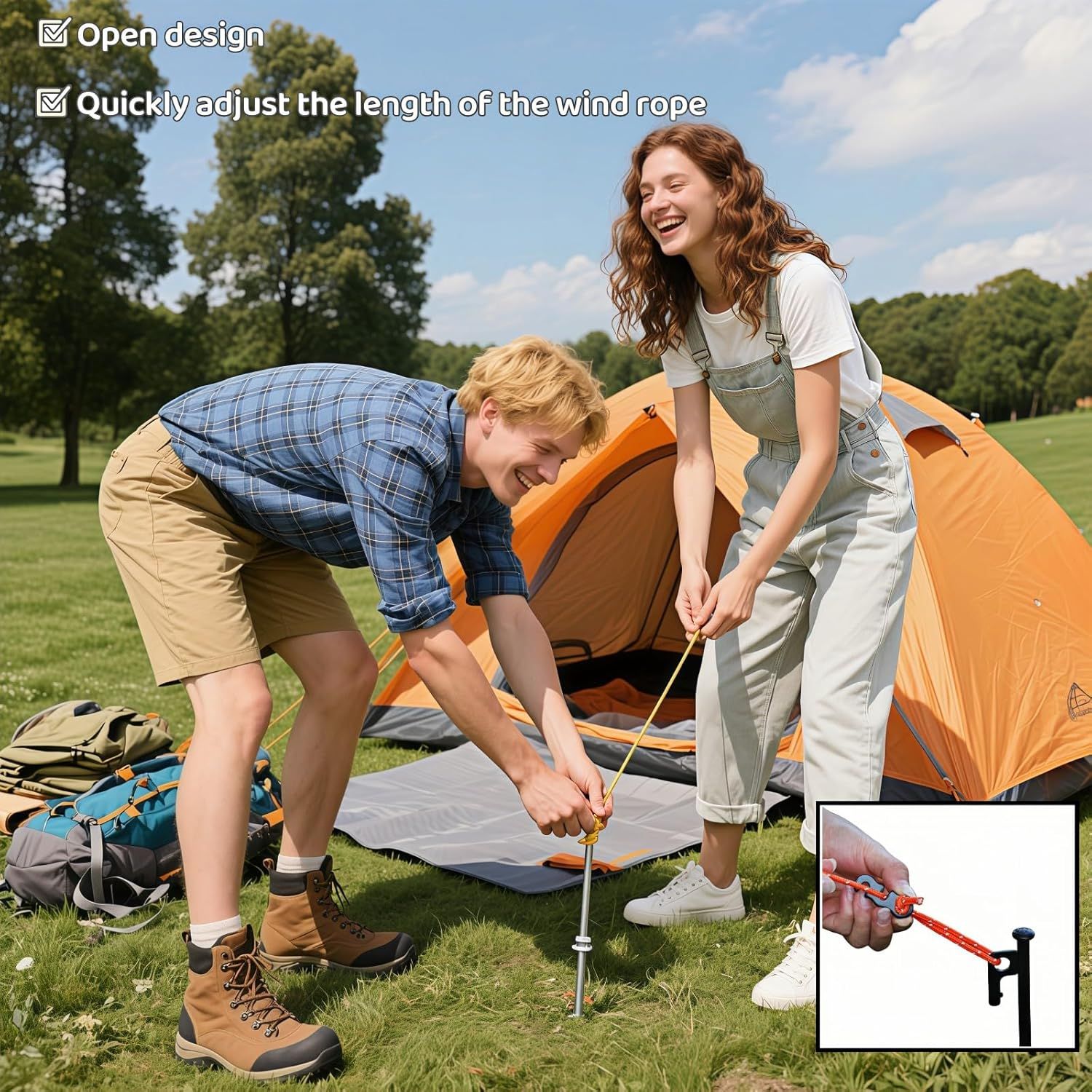 Three Eye Wind Rope Buckle,3-Hole Aluminum Guyline Tensioner, Lightweight Adjustable Cord Lock for Camping Tent Tarp, Parachute Cord Tightener,Set of 4 Colors