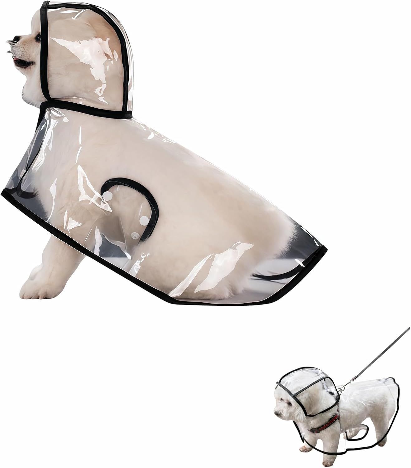 Transparent Dog Rain Poncho for Small Medium Dogs - Thick Waterproof Raincoat with Hidden Leash Hole & Adjustable Snaps, Windproof Hooded Cape for Bichon Poodle Large