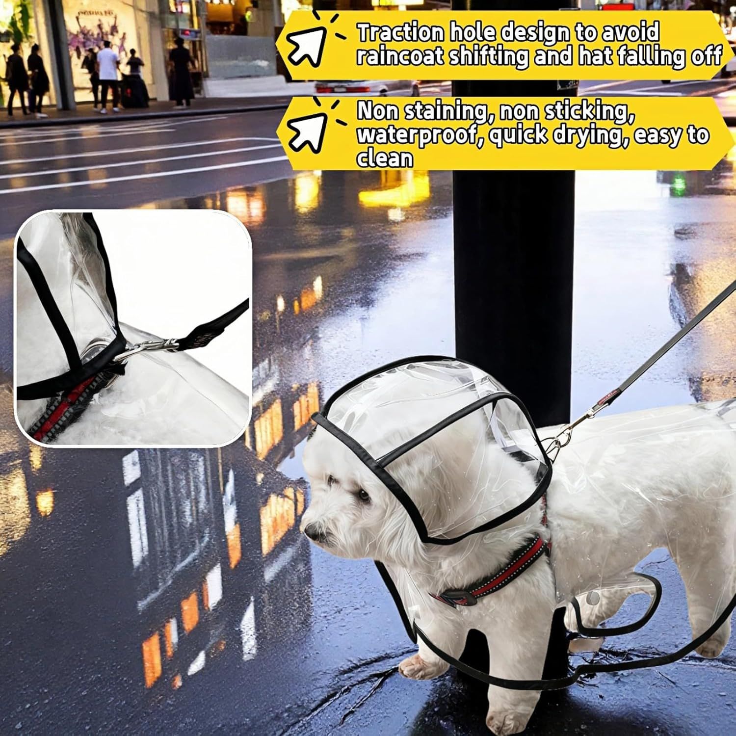Transparent Dog Rain Poncho for Small Medium Dogs - Thick Waterproof Raincoat with Hidden Leash Hole & Adjustable Snaps, Windproof Hooded Cape for Bichon Poodle Large