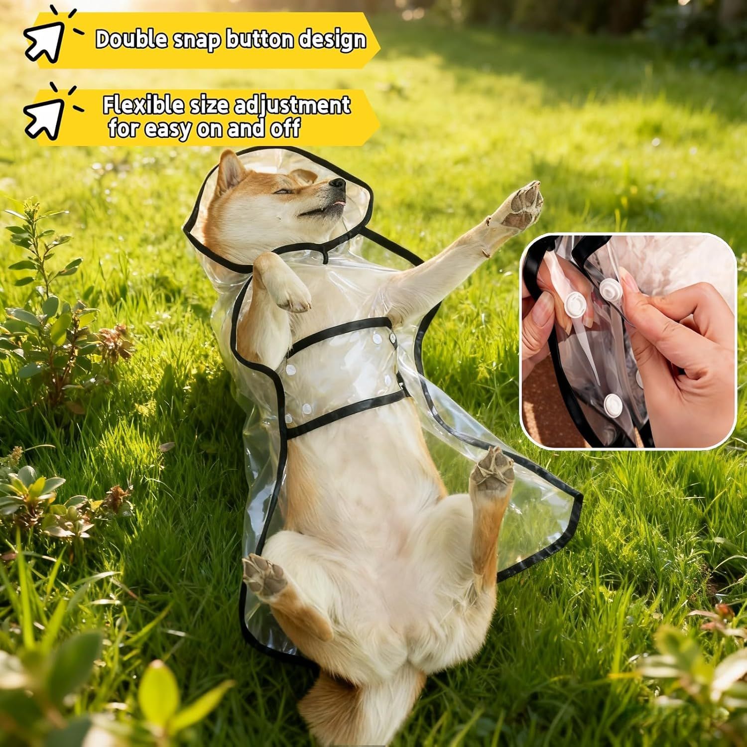 Transparent Dog Rain Poncho for Small Medium Dogs - Thick Waterproof Raincoat with Hidden Leash Hole & Adjustable Snaps, Windproof Hooded Cape for Bichon Poodle Large