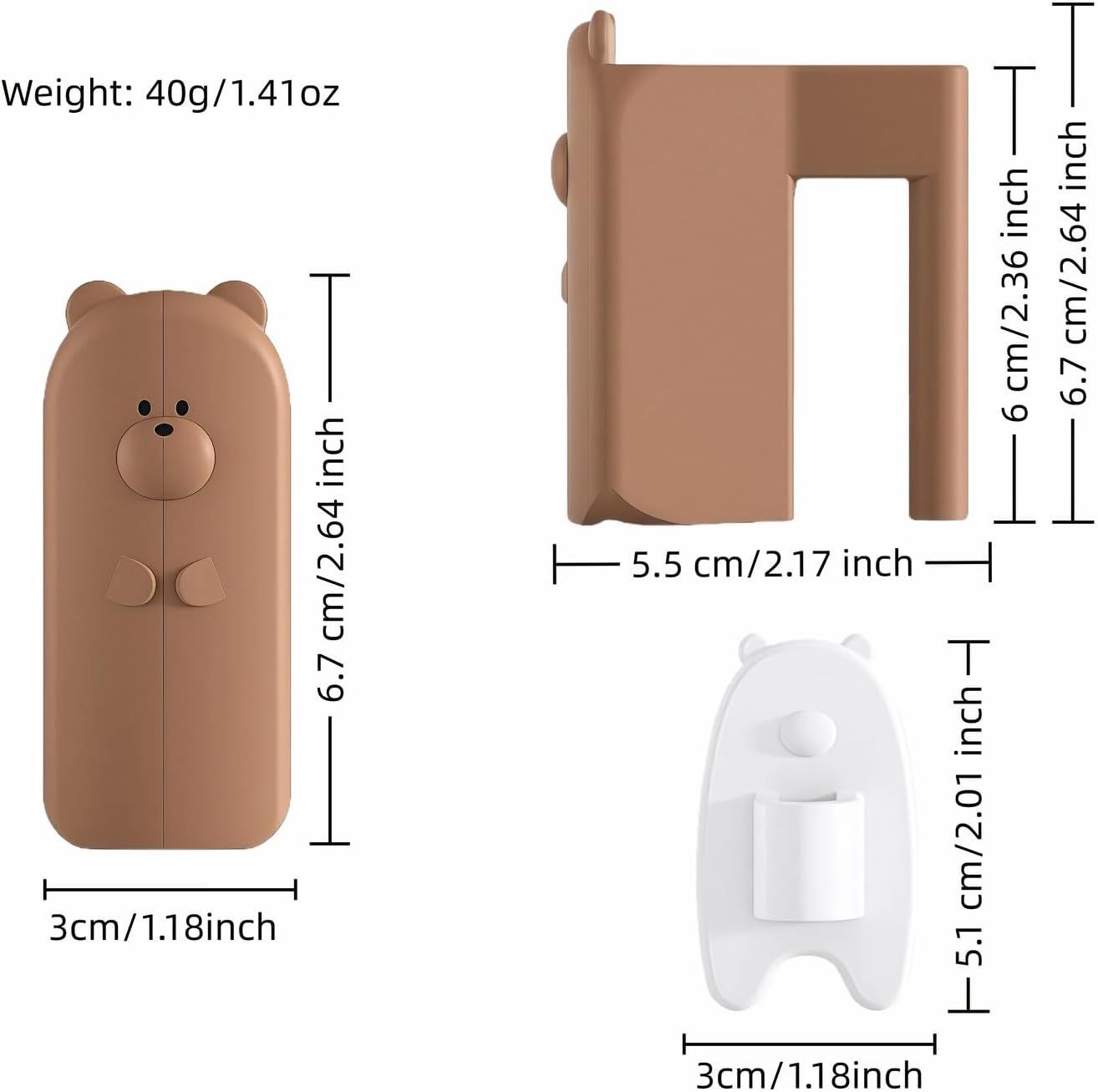 Baby Proof Door Stopper with Adhesive Hook, Cute Cartoon Bear Silicone Door Guard Protector for Fingers, Anti-Pinch Safety Latch for Cabinet Drawer Window Brown ,2.64 inch, Decorative Door Guard