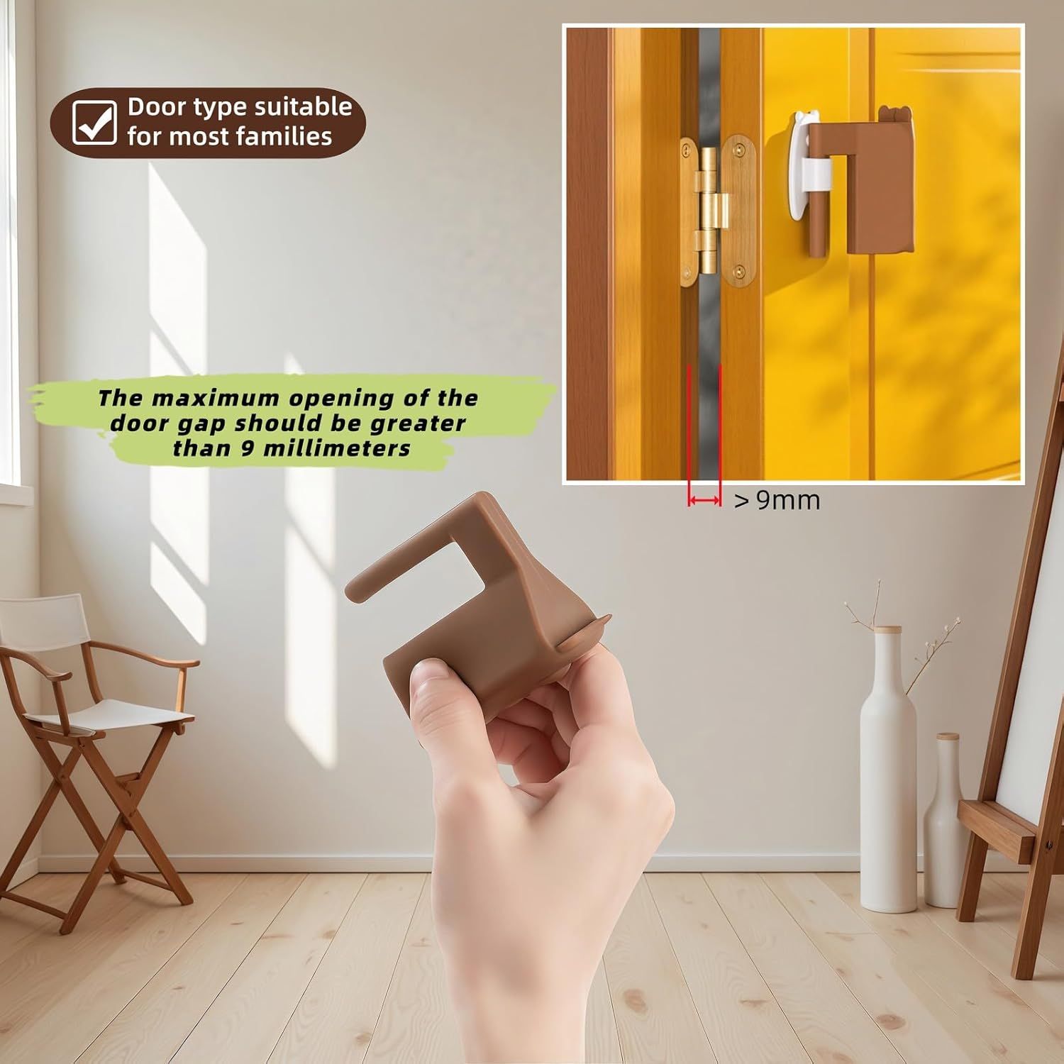 Baby Proof Door Stopper with Adhesive Hook, Cute Cartoon Bear Silicone Door Guard Protector for Fingers, Anti-Pinch Safety Latch for Cabinet Drawer Window Brown ,2.64 inch, Decorative Door Guard
