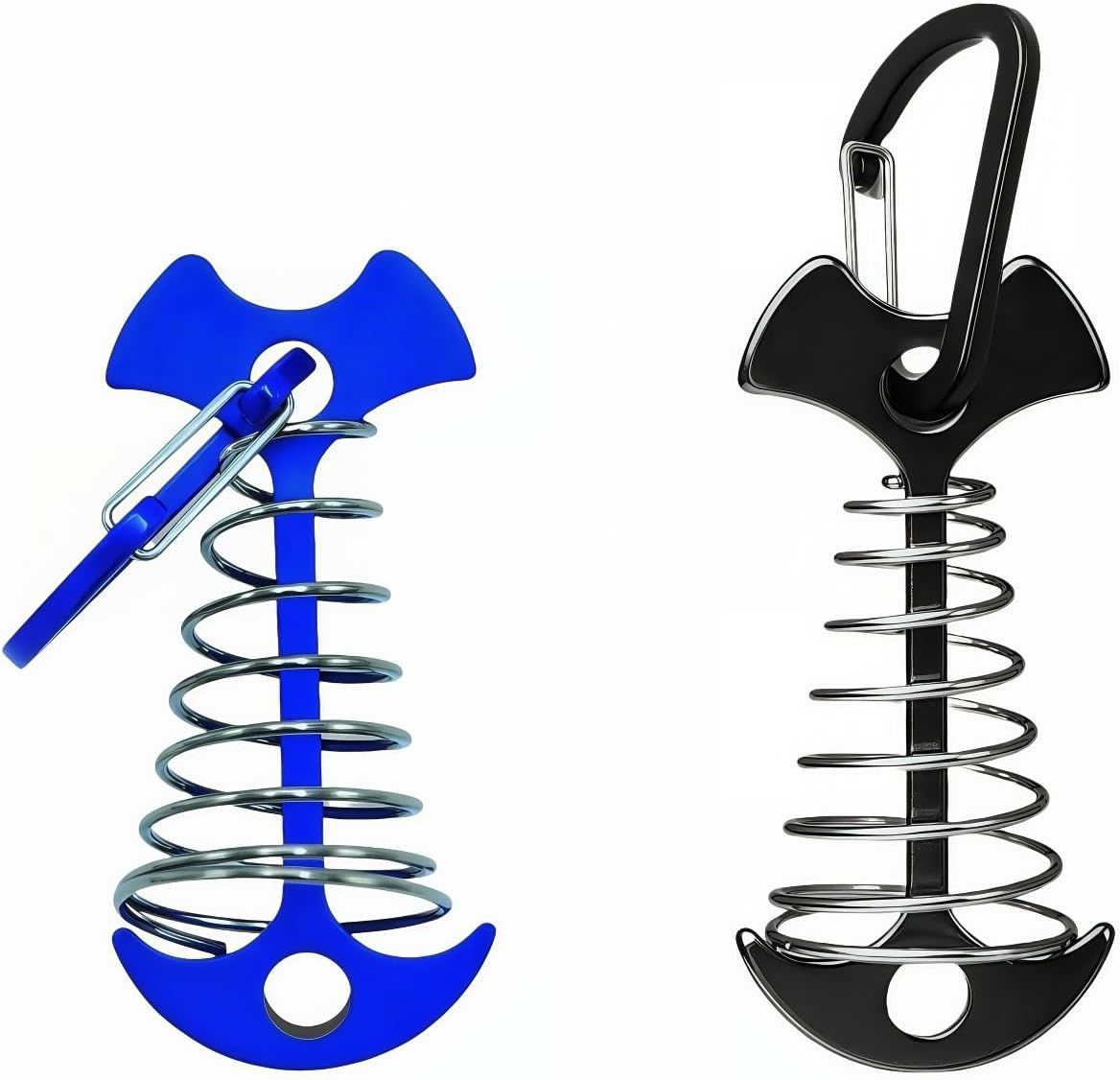 Fishbone SpringTent Peg Portable Windproof Anchors,Aluminum Tent Stakes with Carabiner for Camping Deck, Spring-Loaded Gutter Hook for Tarp,Adjustable Gap Stake for Outdoor Canopy Blue and Black