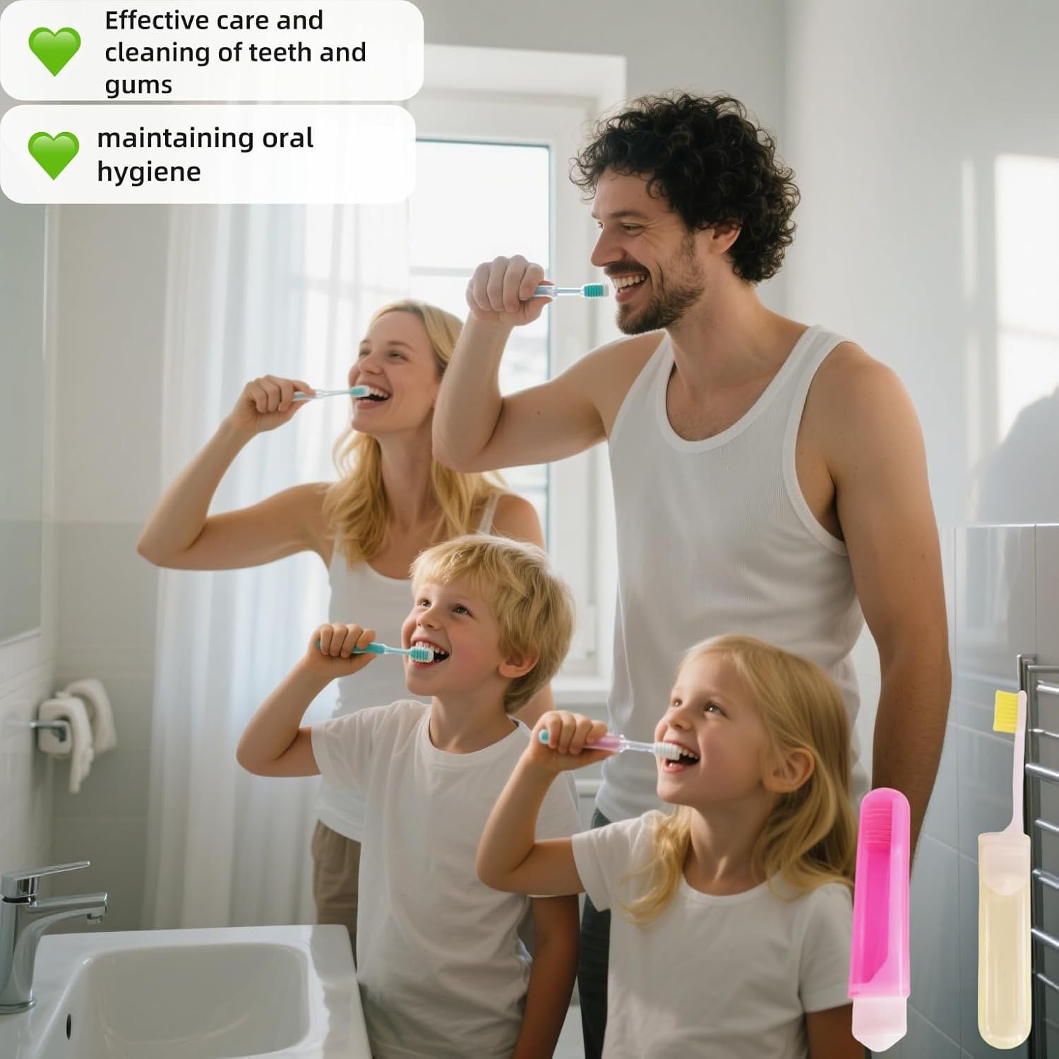 Travel Toothbrush Set for Family - 3 Mini Foldable Toothbrushes with Detachable Heads, Compact 4.53" Design, Medium Bristles, Portable for Road Trips & Air Travel Orange/Yellow/Pink