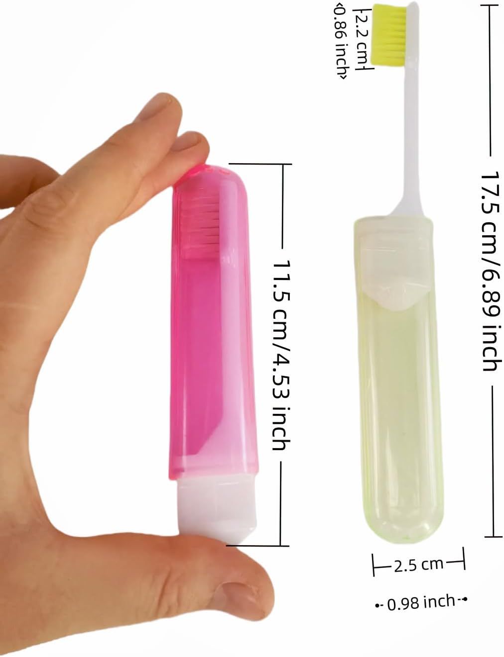 Travel Toothbrush Set for Family - 3 Mini Foldable Toothbrushes with Detachable Heads, Compact 4.53" Design, Medium Bristles, Portable for Road Trips & Air Travel Orange/Yellow/Pink