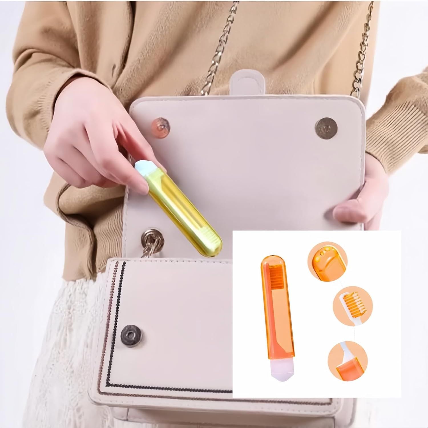 Travel Toothbrush Set for Family - 3 Mini Foldable Toothbrushes with Detachable Heads, Compact 4.53" Design, Medium Bristles, Portable for Road Trips & Air Travel Orange/Yellow/Pink