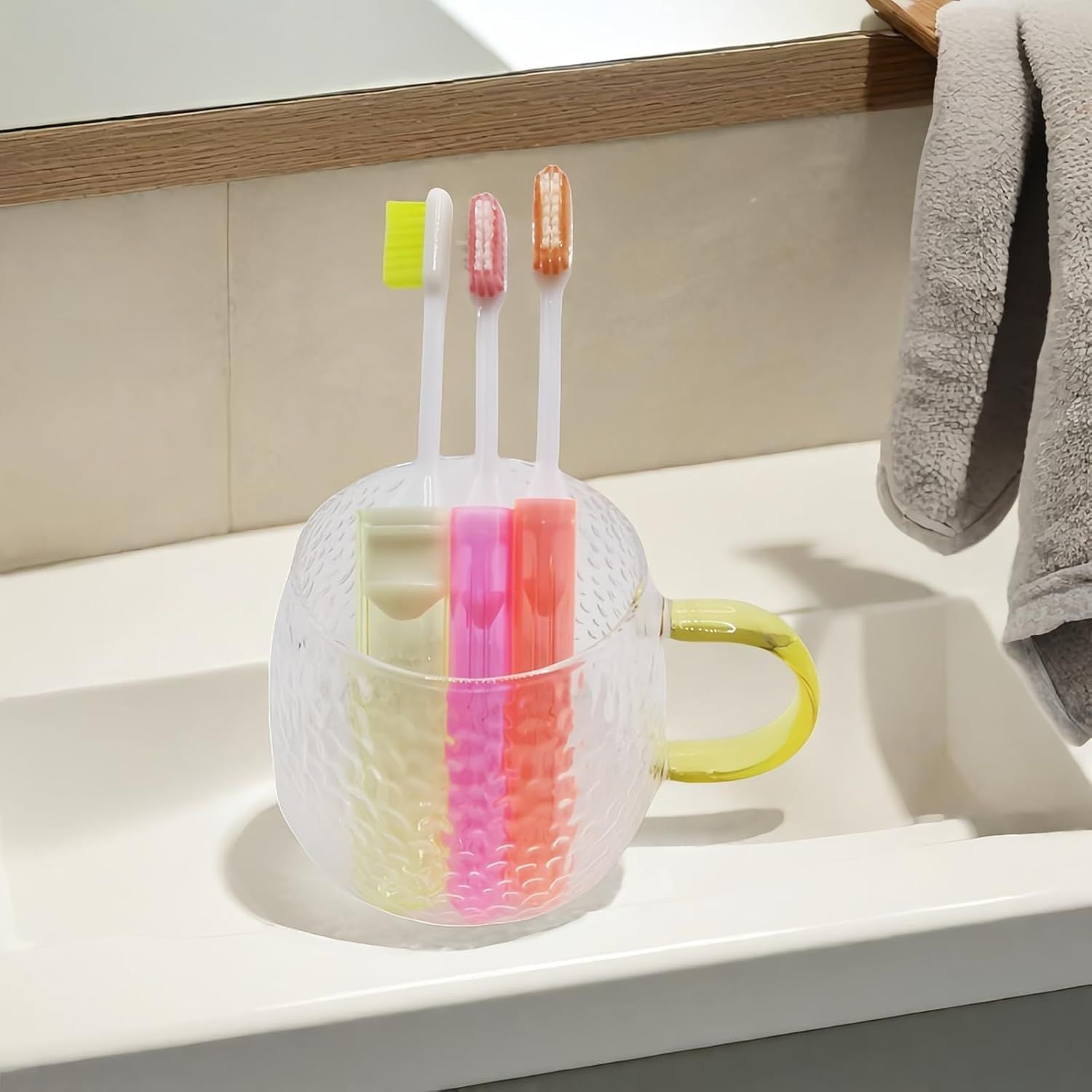 Travel Toothbrush Set for Family - 3 Mini Foldable Toothbrushes with Detachable Heads, Compact 4.53" Design, Medium Bristles, Portable for Road Trips & Air Travel Orange/Yellow/Pink