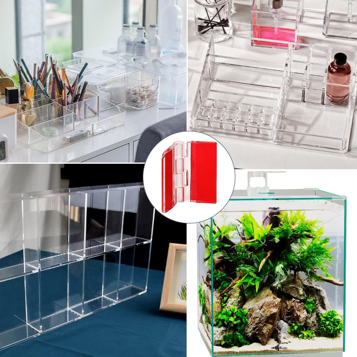 12 Pcs 35x25 mm Mini Transparent Acrylic Hinge Self-Adhesive Small Hinges Folding Hinge, Clear Plastic Hinges for Glass, Crafts, Aquarium Lid, Cabinet, Furniture, Display Stand