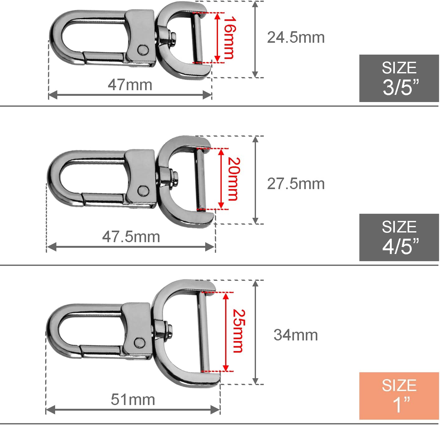 6 Pack 1 Inch Detachable Snap Hook Swivel Clasp, Metal Lobster Claw Clips Clasp with Screwdriver for Replacement Purse Keychain Hardware, Keyring Clip, Pets Collar Accessories Black