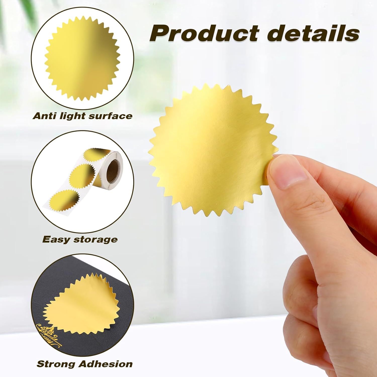 Gold Seals for Certificates 2" Round Gold Envelope Seal Stickers Golden Metallic Embossing Foil Sticker with Serrated Edge for Package, Wedding Envelope, Graduation, 250 Stickers Per Roll