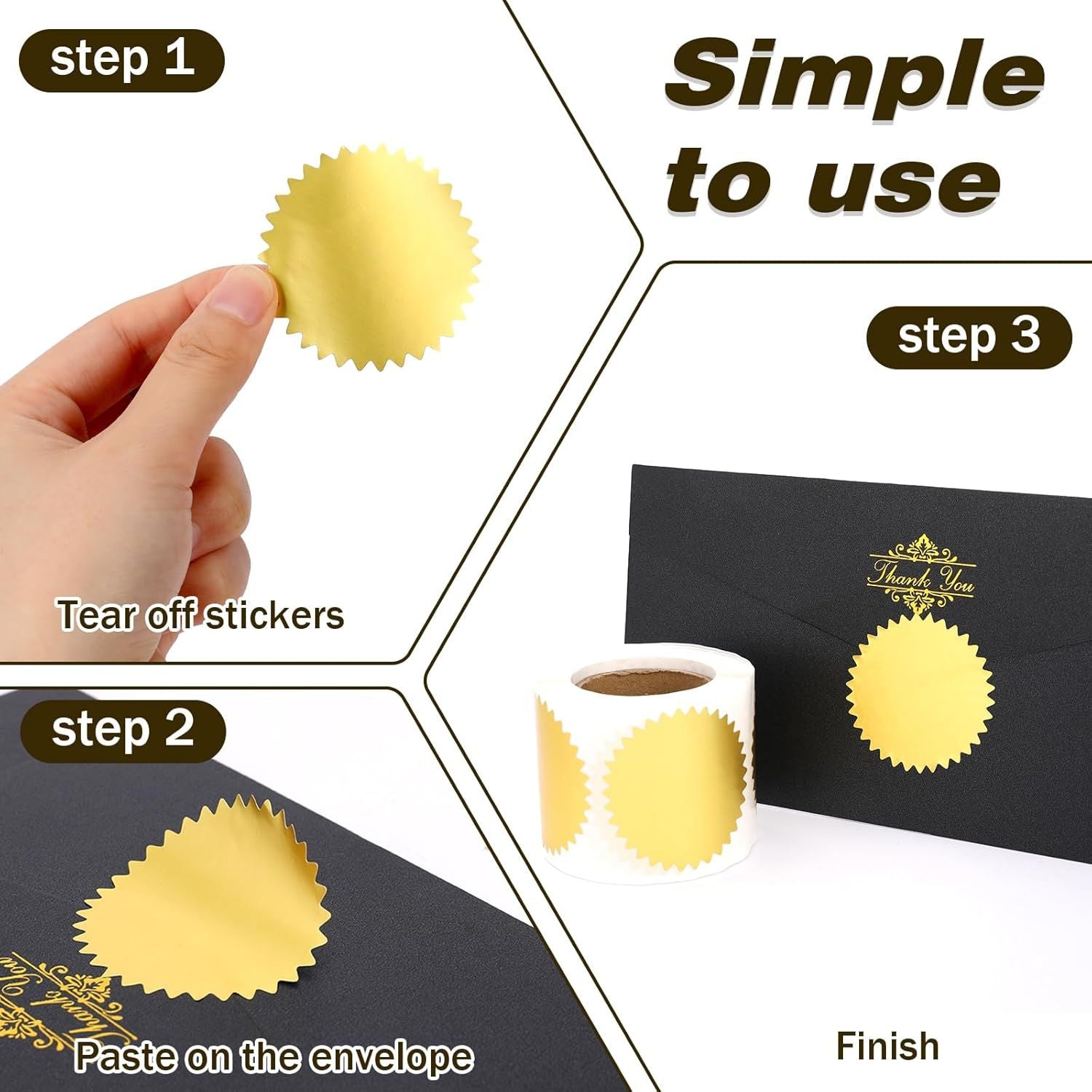 Gold Seals for Certificates 2" Round Gold Envelope Seal Stickers Golden Metallic Embossing Foil Sticker with Serrated Edge for Package, Wedding Envelope, Graduation, 250 Stickers Per Roll